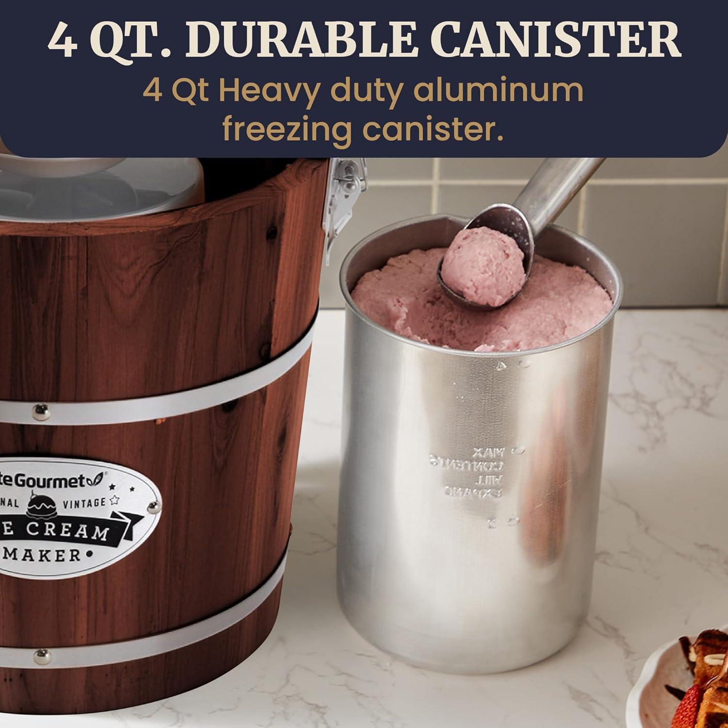 image:imageElite Gourmet EIM418 Old Fashioned 4 Quart Vintage Walnut Wood Bucket Electric Ice Cream Maker Machine Uses Ice and Rock Salt Churns Ice Cream in MinutesWalnut