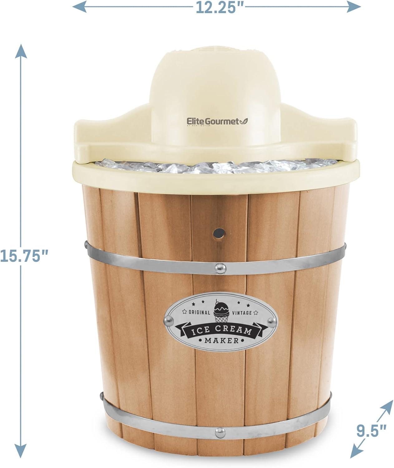 image:imageElite Gourmet EIM916 Old Fashioned 6 Quart Vintage Wood Bucket Electric Ice Cream Maker Machine Appalachian Bonus Classic DieCast Hand Crank for Churning Uses Ice and Rock SaltCream
