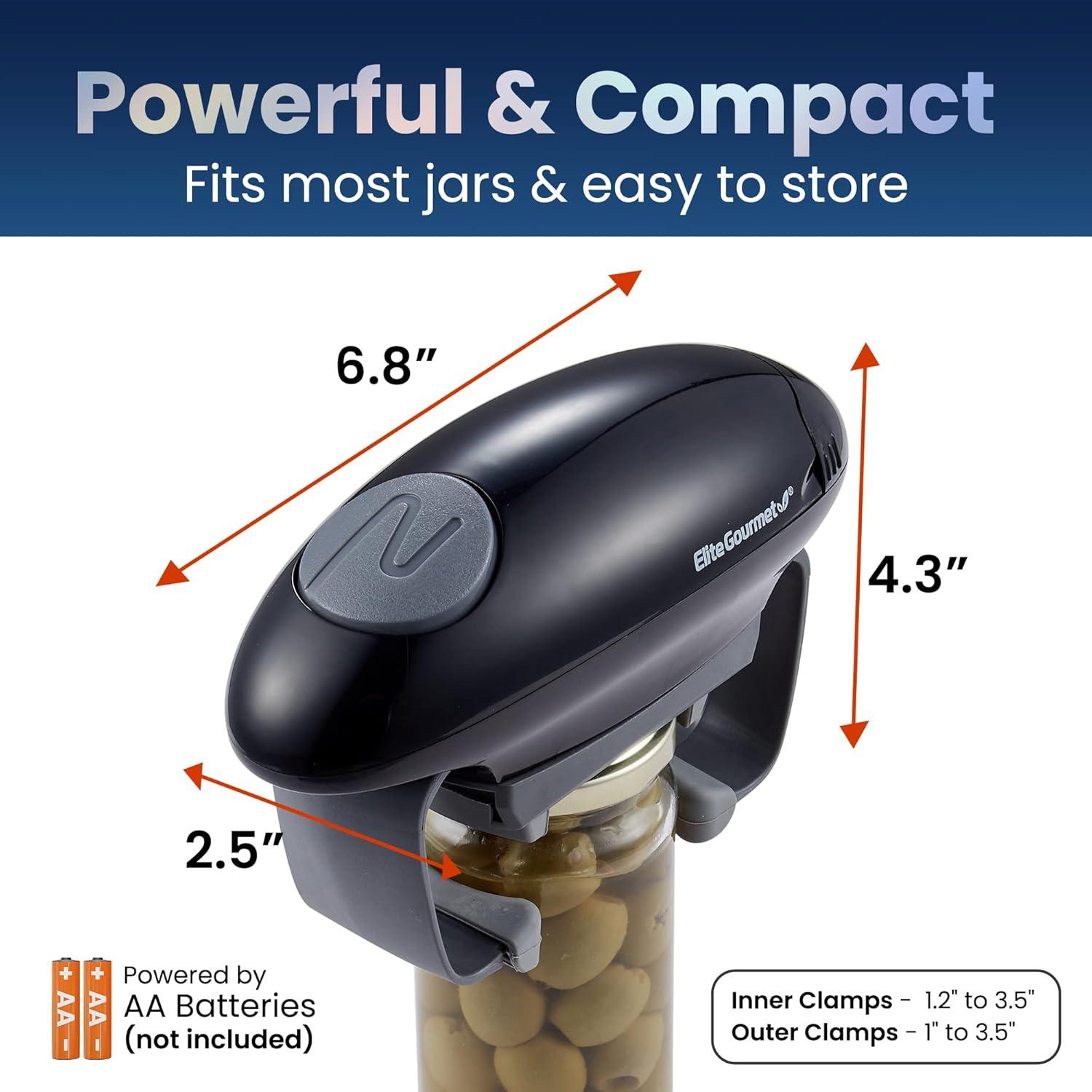image:imageElite Gourmet EJO800 High Power Torque Automatic Battery Operated Electric Jar Opener OneTouch Electric Operation Easily Remove MostSize Lids with AutoSize Guides BlackGrayBlackGray