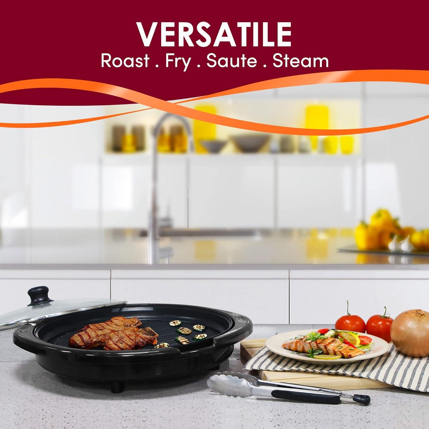 image:imageElite Gourmet EMG980B Smokeless Electric Tabletop Grill Nonstick 6Serving Dishwasher Safe Removable Grilling Plate Grill Indoor Tempered Glass Lid Adjustable Temperature 14 Black14