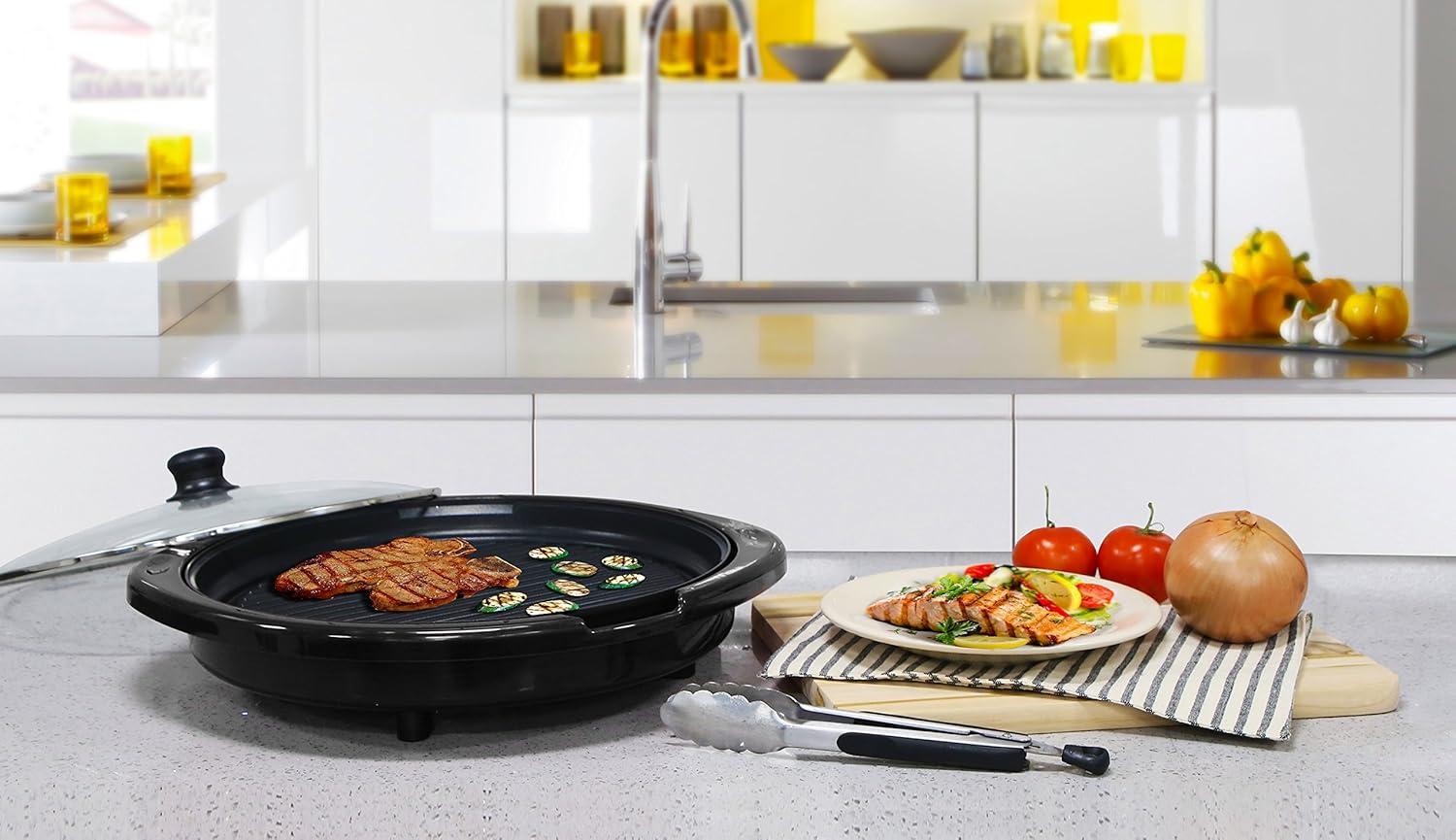 image:imageElite Gourmet EMG980B Smokeless Electric Tabletop Grill Nonstick 6Serving Dishwasher Safe Removable Grilling Plate Grill Indoor Tempered Glass Lid Adjustable Temperature 14 Black14