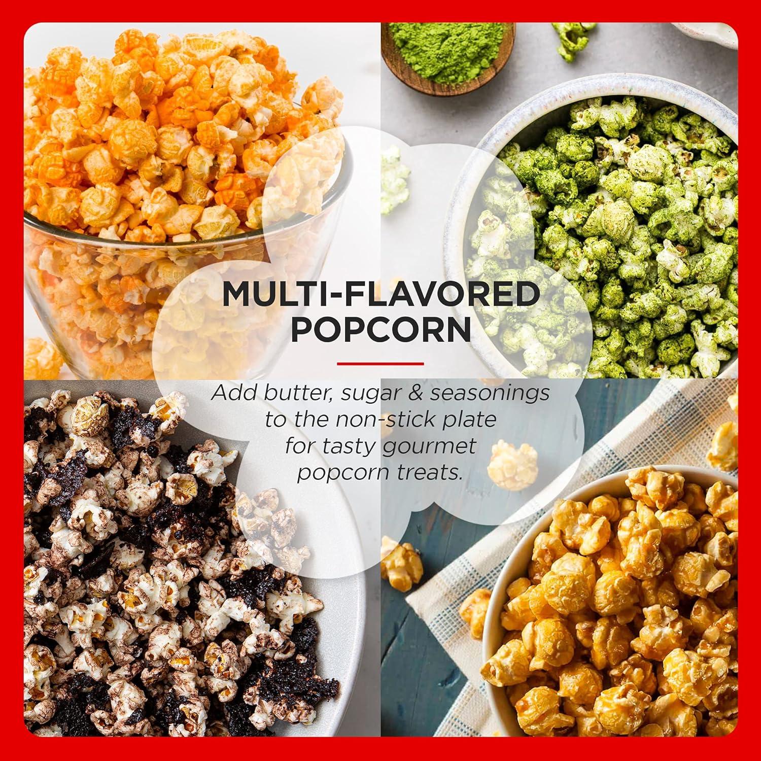 image:imageElite Gourmet EPM330R Automatic Stirring 12cup Popcorn Maker Popper Hot Oil Popcorn Machine wMeasuring Cap amp Builtin Reversible Serving Bowl Great for Home Party Kids Safety ETL Approved RedRed