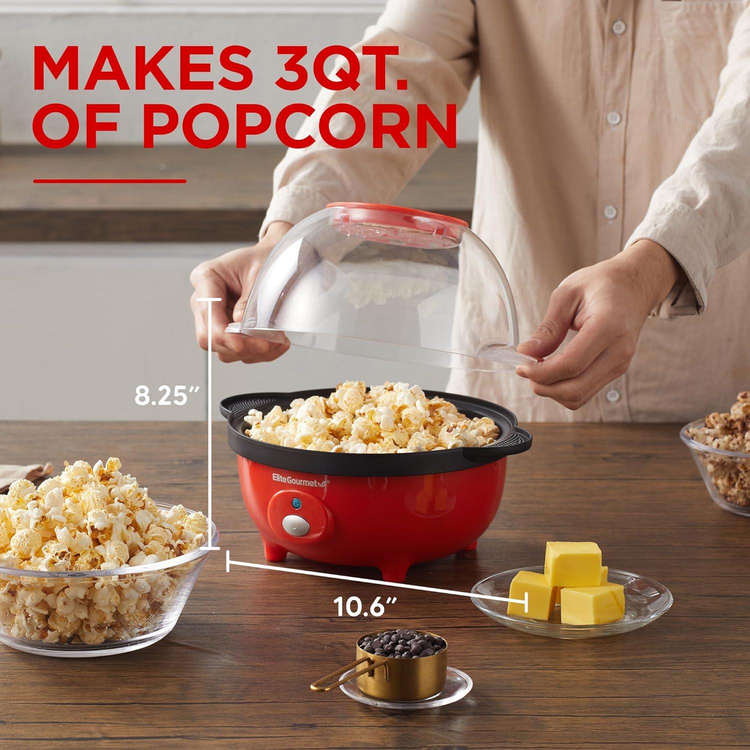 image:imageElite Gourmet EPM330R Automatic Stirring 12cup Popcorn Maker Popper Hot Oil Popcorn Machine wMeasuring Cap amp Builtin Reversible Serving Bowl Great for Home Party Kids Safety ETL Approved RedRed