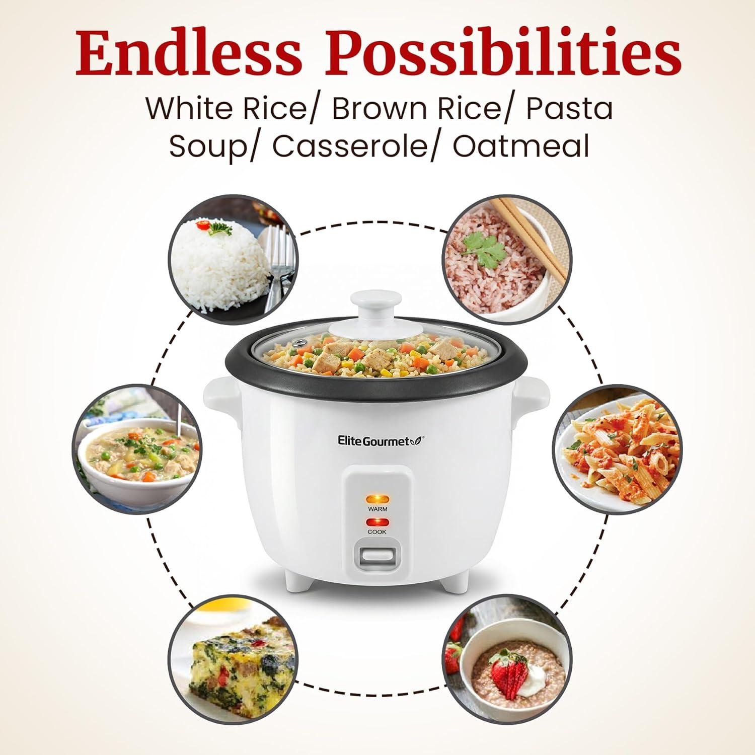 image:imageElite Gourmet ERC2010B Electric Rice Cooker with Stainless Steel Inner Pot Makes Soups Stews Porridges Grains and Cereals 10 cups cooked 5 Cups uncooked BlackWhite