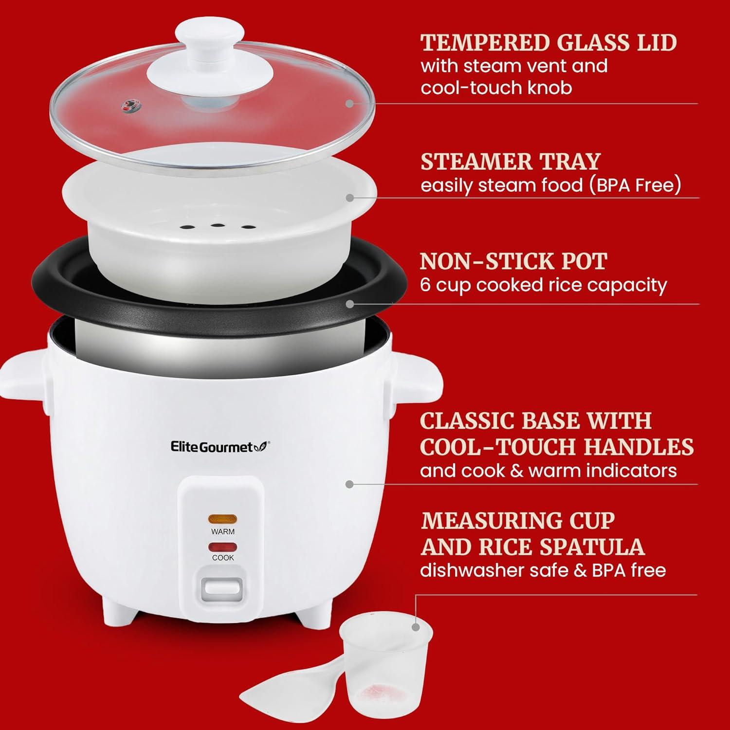 image:imageElite Gourmet ERC2010B Electric Rice Cooker with Stainless Steel Inner Pot Makes Soups Stews Porridges Grains and Cereals 10 cups cooked 5 Cups uncooked BlackWhite