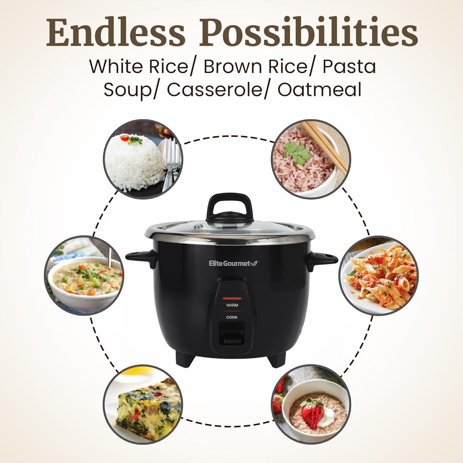 image:imageElite Gourmet ERC2010B Electric Rice Cooker with Stainless Steel Inner Pot Makes Soups Stews Porridges Grains and Cereals 10 cups cooked 5 Cups uncooked BlackBlack
