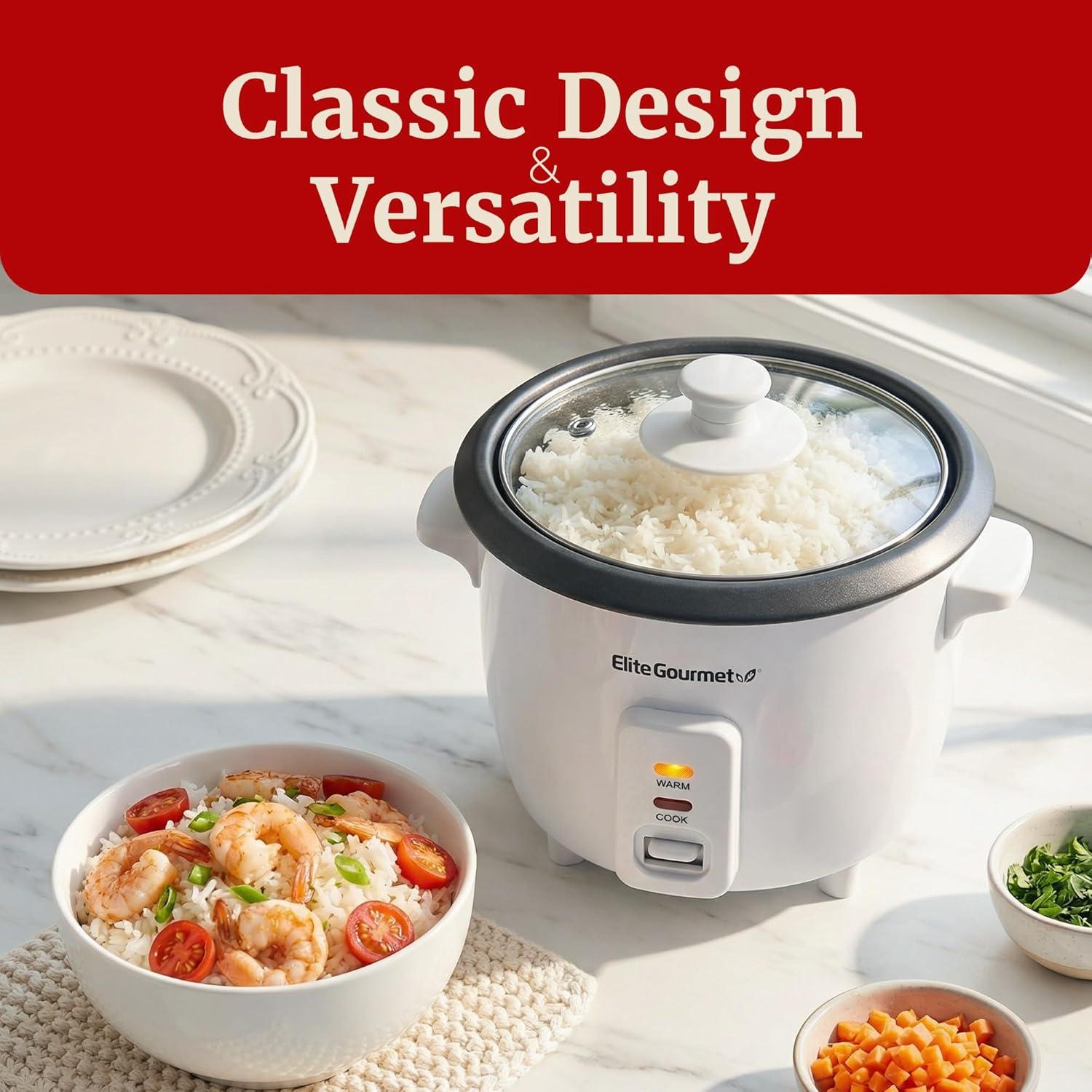 image:imageElite Gourmet ERC2010B Electric Rice Cooker with Stainless Steel Inner Pot Makes Soups Stews Porridges Grains and Cereals 10 cups cooked 5 Cups uncooked BlackWhite