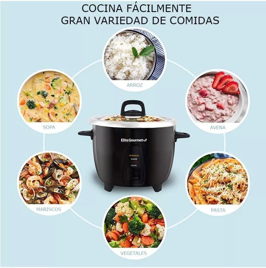 image:imageElite Gourmet ERC2010B Electric Rice Cooker with Stainless Steel Inner Pot Makes Soups Stews Porridges Grains and Cereals 10 cups cooked 5 Cups uncooked Black10 Cups Cooked