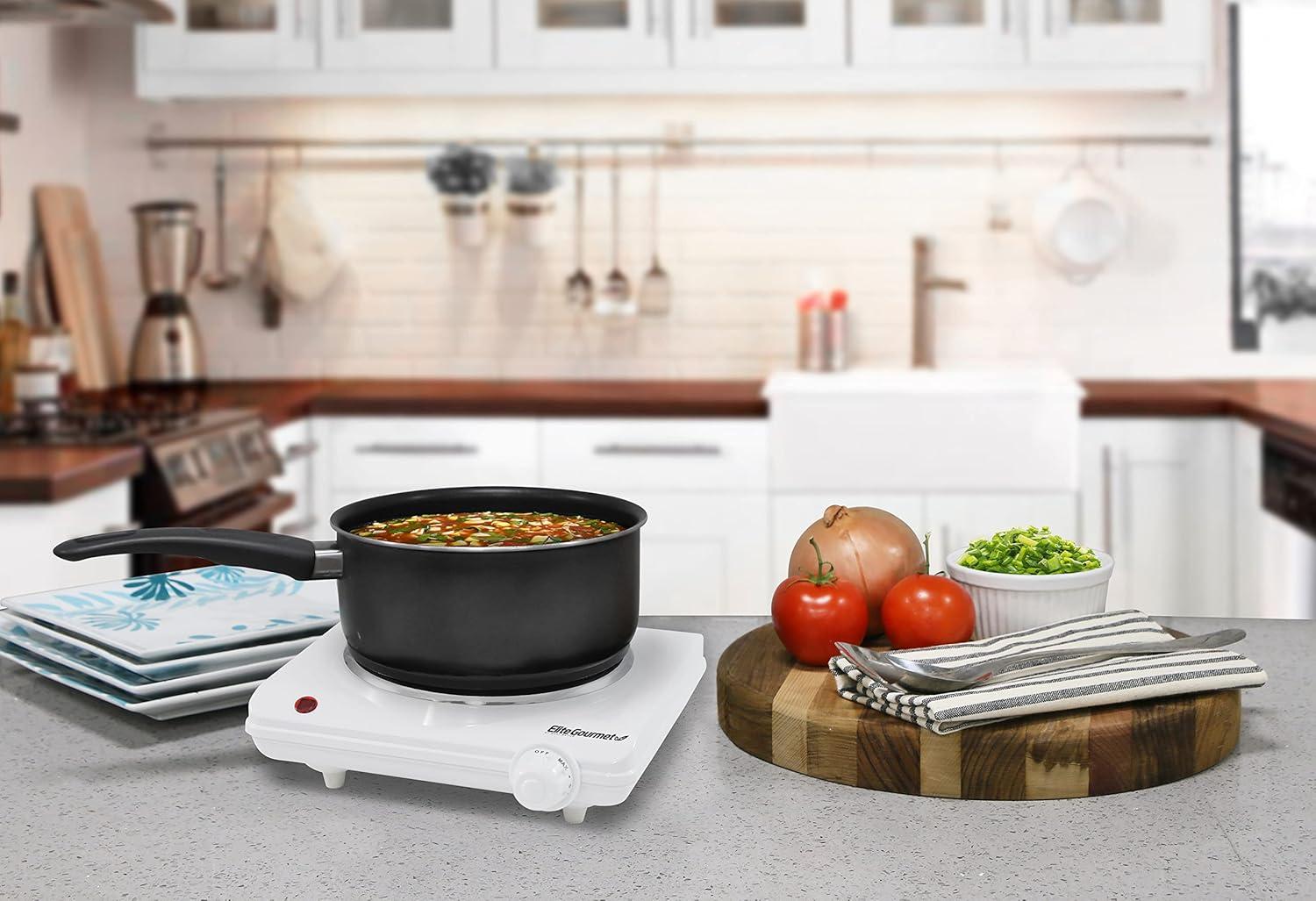 image:imageElite Gourmet ESB301C Countertop Single Coiled Burner 1100 Watts Electric Hot Plate Temperature Controls Power Indicator Lights Easy to Clean BlackCast Single