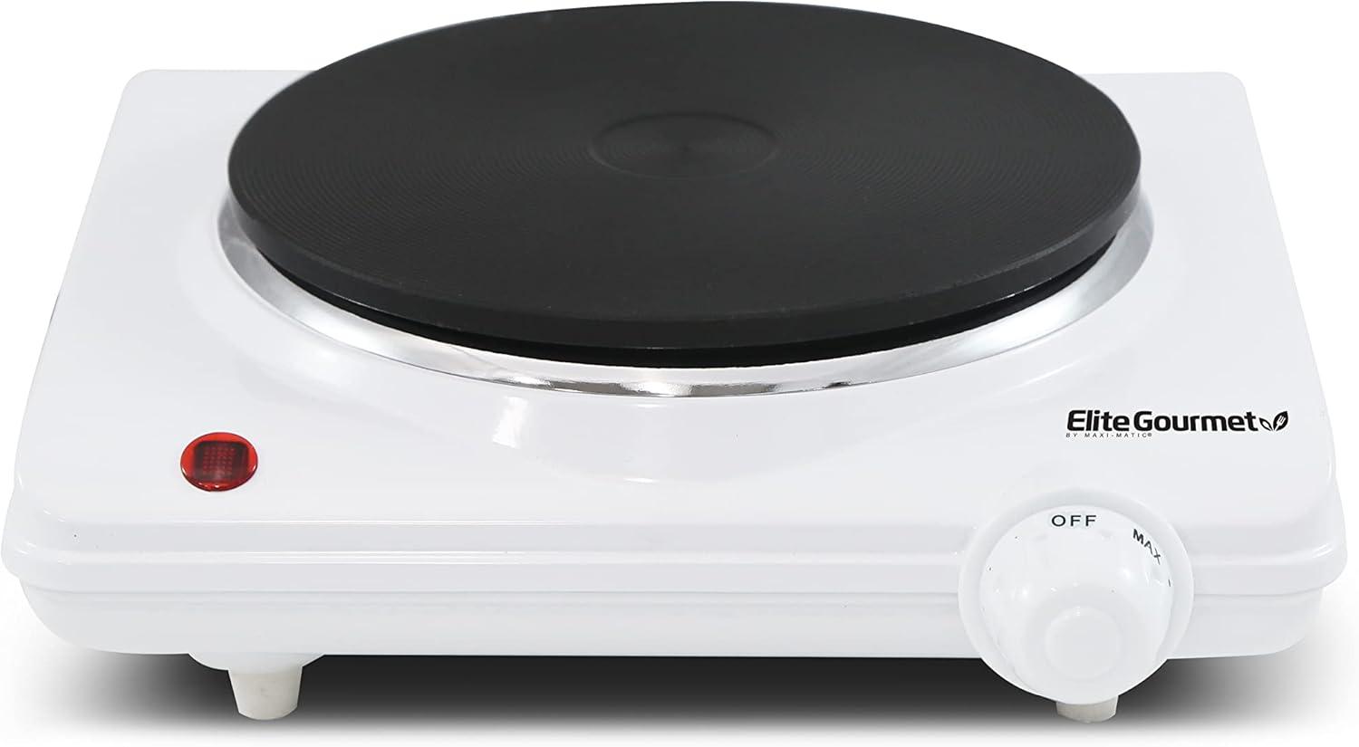 image:imageElite Gourmet ESB301C Countertop Single Coiled Burner 1100 Watts Electric Hot Plate Temperature Controls Power Indicator Lights Easy to Clean BlackCast Single