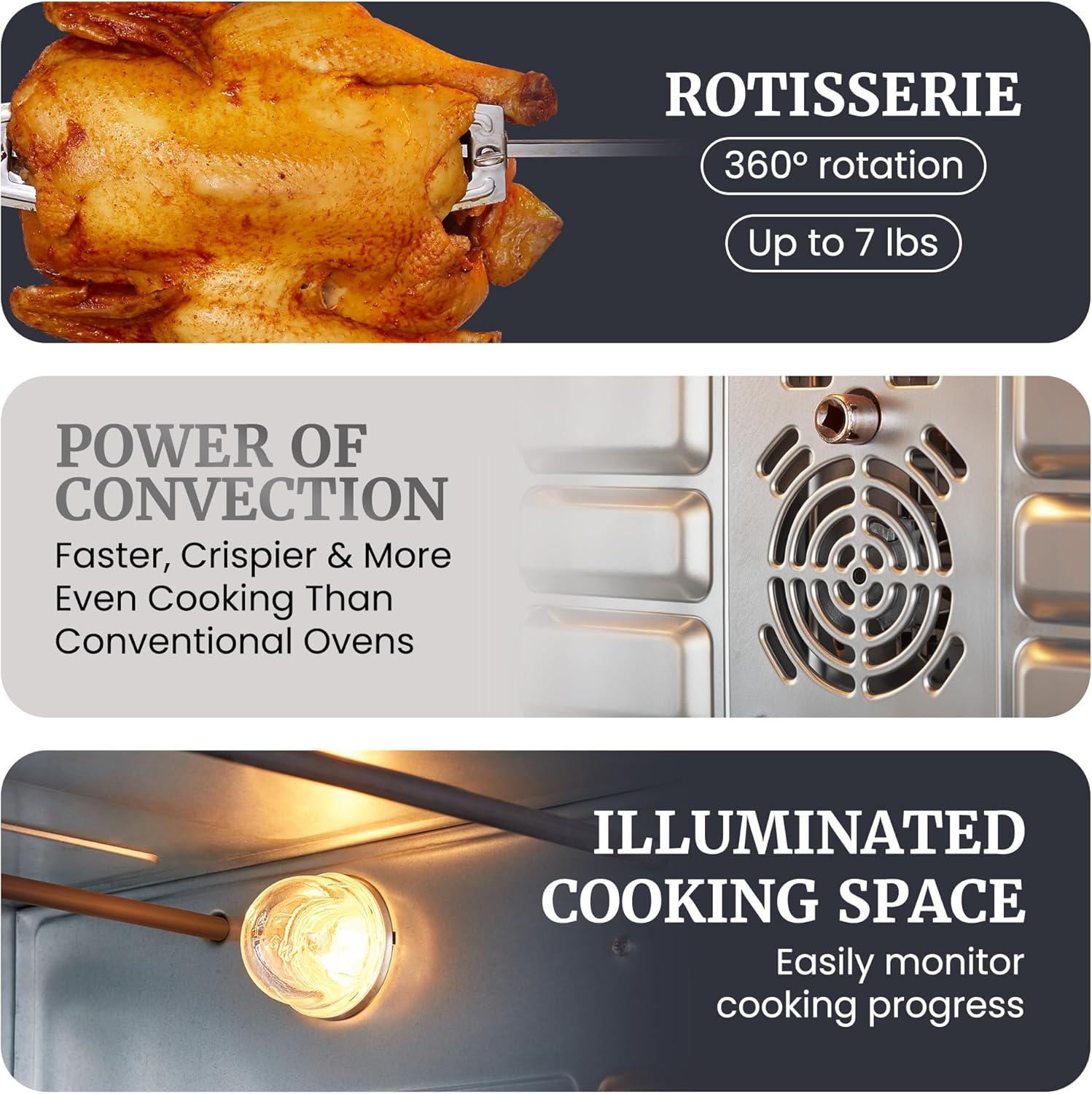 image:imageElite Gourmet ETO4510B French Door 475Qt 18Slice Convection Oven 4Control Knobs Bake Broil Toast Rotisserie Keep Warm Includes 2 x 12 Pizza Racks Stainless SteelStainless Steel and Black