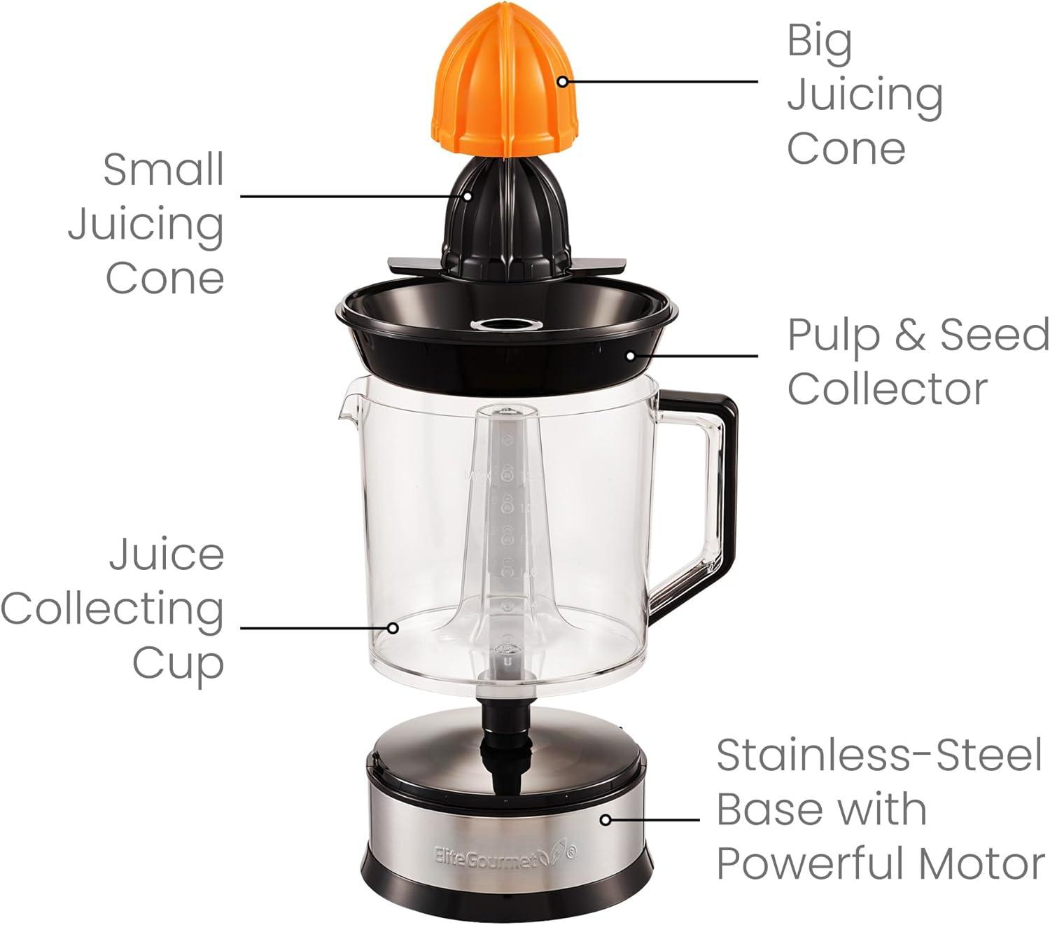 image:imageElite Gourmet ETS411 BPAFree 30Watt Electric Citrus Juicer Extractor Compact Large Volume Pulp Control Oranges Lemons Limes Grapefruits with Easy Pour Spout 16 oz White40 ounce