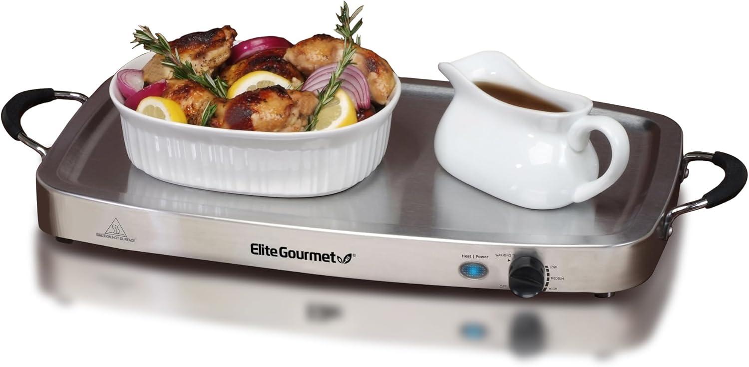 image:imageElite Gourmet EWM9933 Triple 3 x 25 Quart Trays Buffet Server 75 Qt Oven Safe Pan Food Warmer Temperature Control Clear Slotted Lids Perfect for Parties Entertaining amp Holidays Stainless Steel75 Quart 4 Trays
