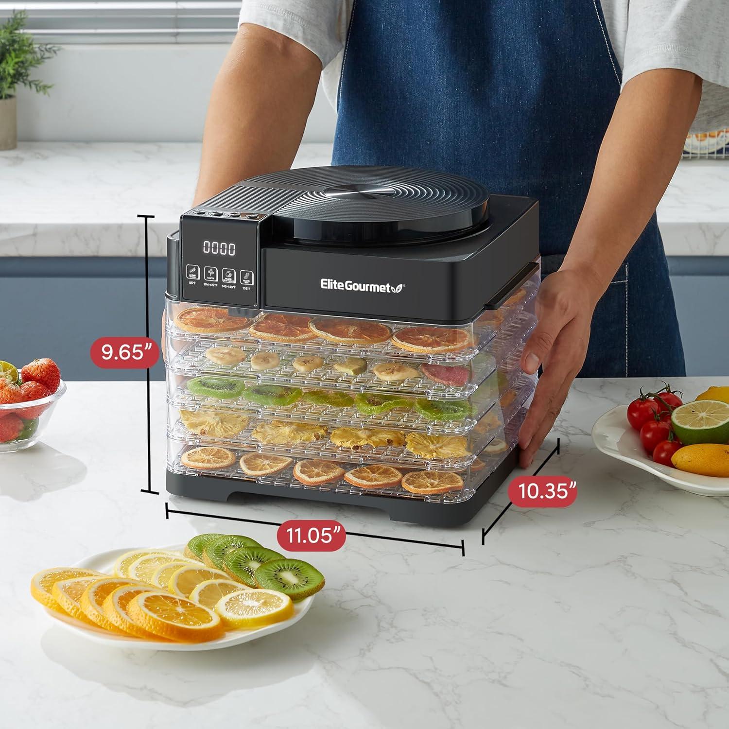 image:imageElite Gourmet Food Dehydrator Stainless Steel Trays Food Dehydrator Adjustable Temperature Controls Jerky Herbs Fruit Veggies Snacks5 Plastic Trays