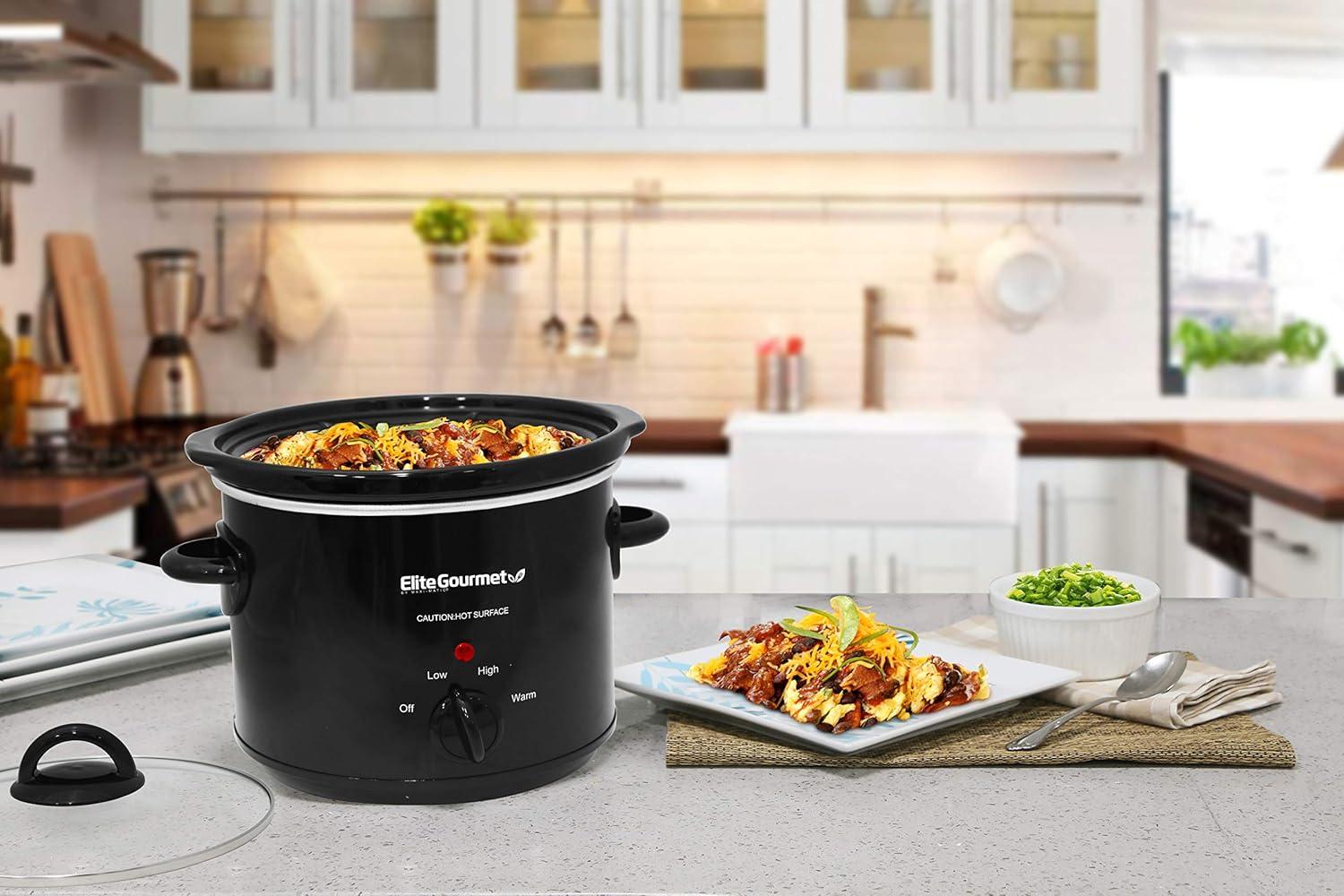 image:imageElite Gourmet MST350B Electric Slow Cooker Adjustable Temp Entrees Sauces Stews amp Dips Dishwasher Safe Glass Lid amp Crock 3 Quart Black