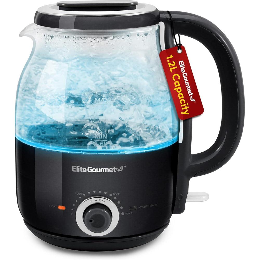 image:imageElite Gourmet 12L Electric Glass Kettle 1200W Fast Boil Adjustable Temperature Control amp Keep Warm BPAFree Borosilicate Glass Auto ShutOff amp BoilDry Protection 360 Cordless Base MintBlack