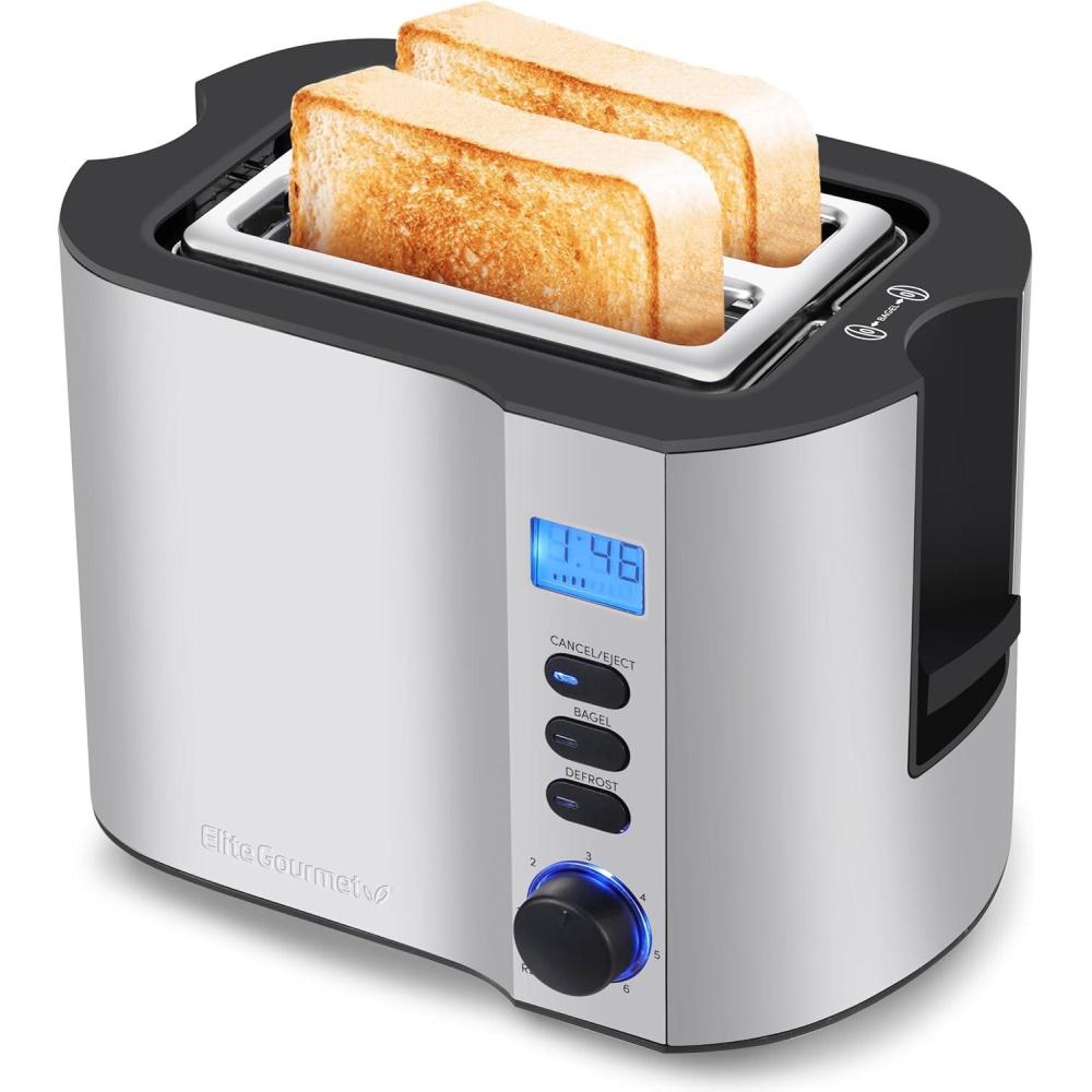 image:imageElite Gourmet 2Slice Cool Touch Toaster 6 Browning Levels Extra Wide 125 Slots for Bagels amp Thick Bread Cancel Function Compact ETL Certified BlackStainless Steel