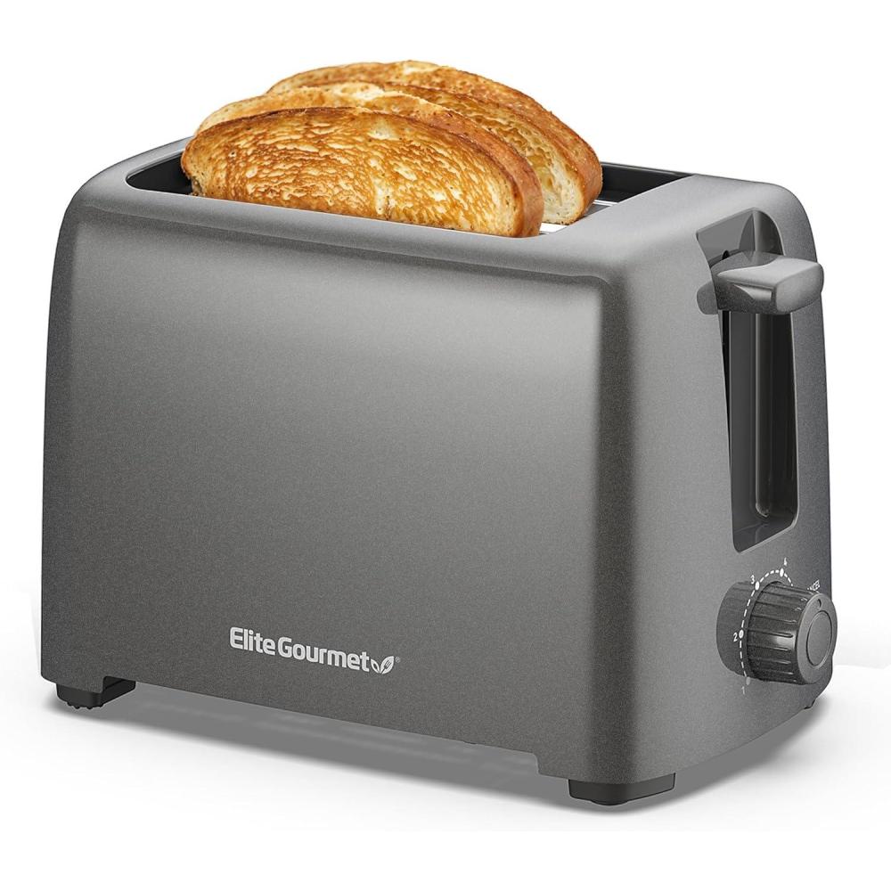 image:imageElite Gourmet 2Slice Cool Touch Toaster 6 Browning Levels Extra Wide 125 Slots for Bagels amp Thick Bread Cancel Function Compact ETL Certified BlackGunmetal Gray