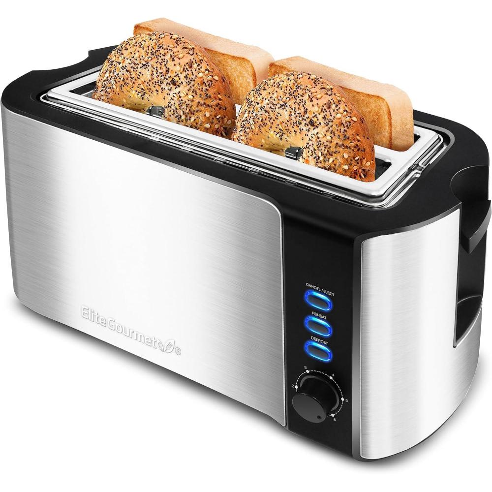 image:imageElite Gourmet 2Slice Toaster with Digital Countdown ExtraWide Slots for Bagels amp Thick Bread OneTouch Presets Stainless Steel DefrostReheatCancelBlackStainless Steel