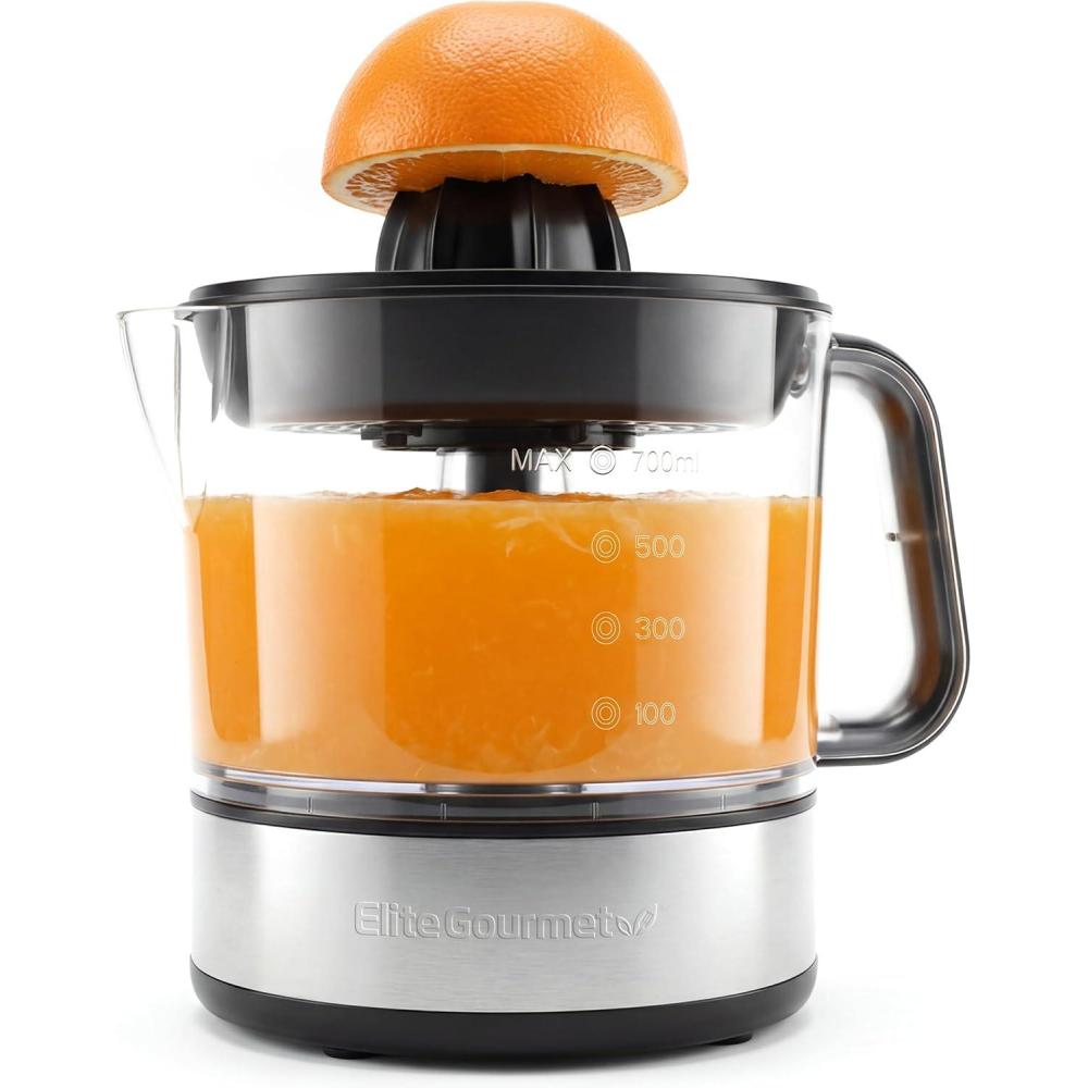 image:imageElite Gourmet BPAFree 40Watt Electric Citrus Juicer Compact Large Volume Pulp Control Oranges Lemons Limes Grapefruits with Easy Pour Spout 24oz BlackStainless Steel