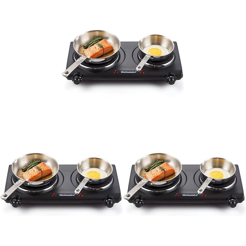 image:imageElite Gourmet Countertop Electric Burner 1000W Cast Iron Hot Plate 7 Heat Settings Portable Cooktop for RV Dorm Office amp Small Kitchens RoadReady amp CompactDouble Pack of 3