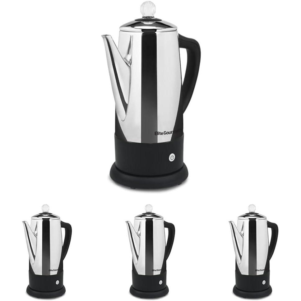 image:imageElite Gourmet EC812 Electric 12Cup Coffee Percolator with Keep Warm Clear Brew Progress Knob CoolTouch Handle Cordless Serve Stainless Steel12Cup Pack of 4