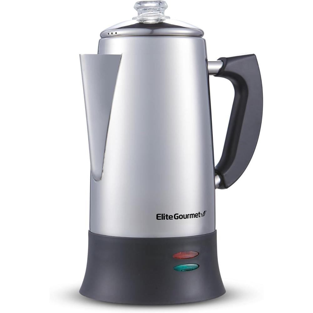 image:imageElite Gourmet EC812G Vintage 50s Electric Coffee Percolator Clear Brew Progress Knob CoolTouch Handle Cordless Serve 12Cup Retro GreenStainless Steel