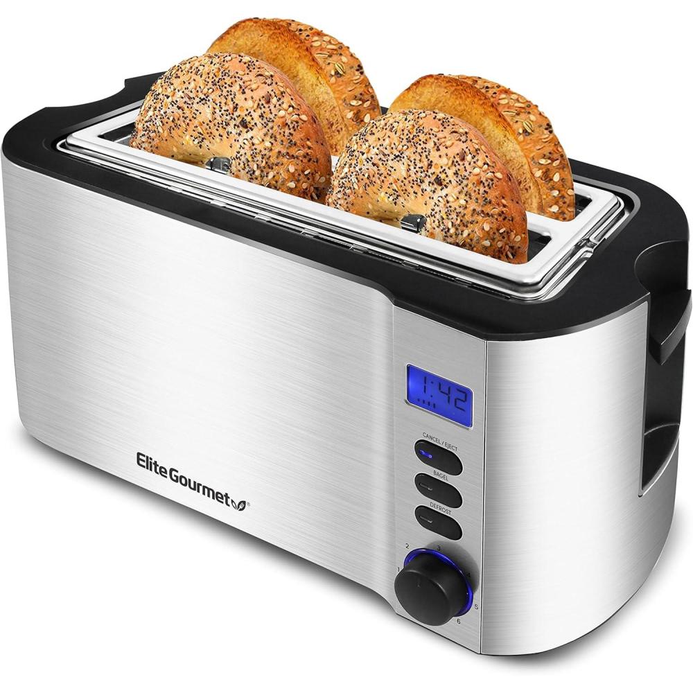 image:imageElite Gourmet ECT2428 Extra Wide 125 Slot 2Slice Toaster Cancel Defrost and Bagel Functions 6 Toast Settings SlideOut Crumb Tray Stainless Steel4 Slice