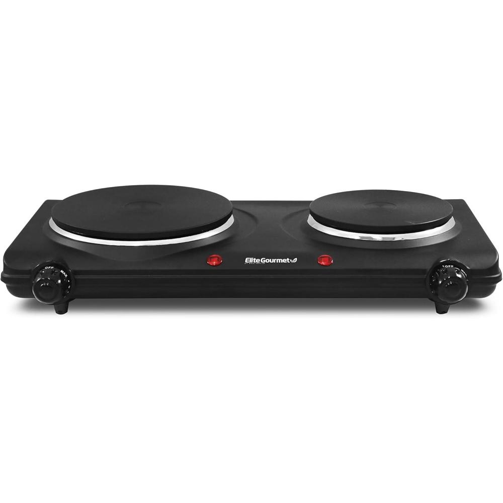 image:imageElite Gourmet EDB302BF Countertop Double Cast Iron Burner 1500 Watts Electric Hot Plate Temperature Controls Power Indicator Lights Easy to Clean BlackCast Double