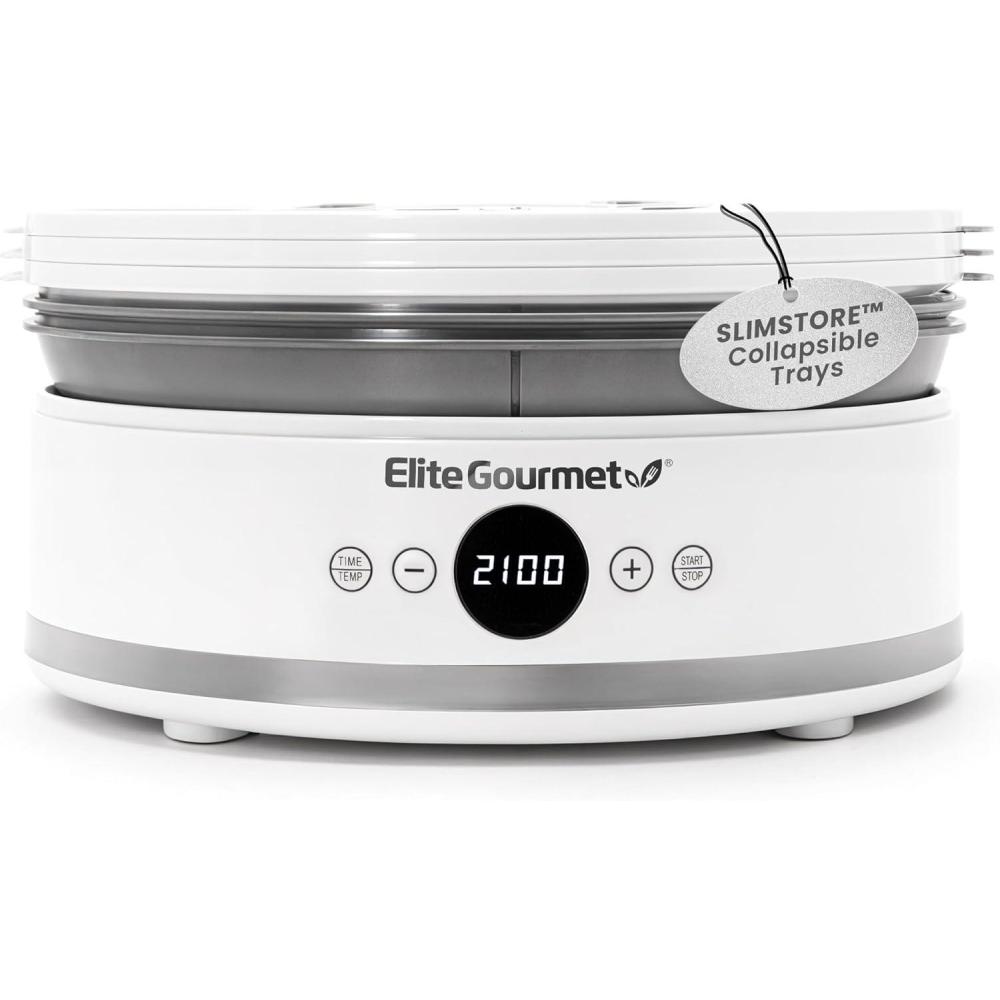image:imageElite Gourmet EFD770WD Digital Food Dehydrator with 5x125 BPA Free Trays Adjustable 48hr Timer and Temperature from 95158F Jerky Herbs Fruit Veggies Dried Snacks WhiteWhite and Gray