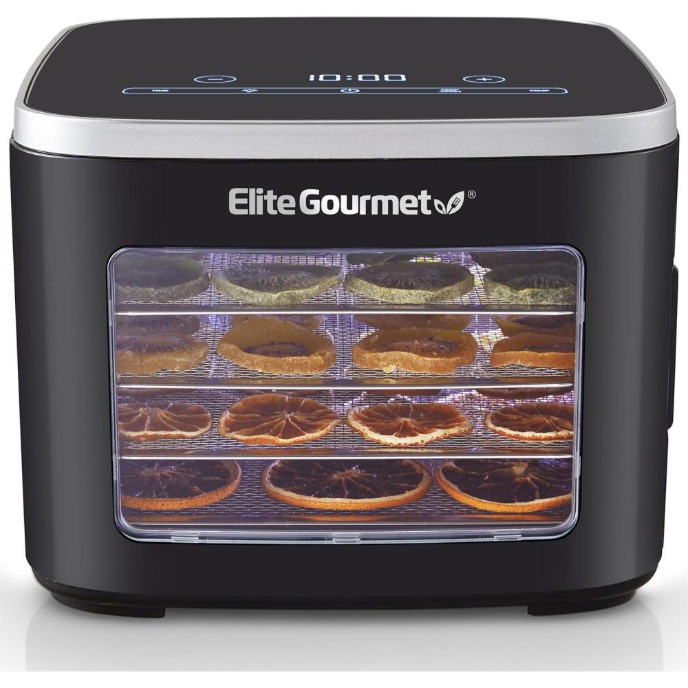 image:imageElite Gourmet EFD809D Food Dehydrator with 5 Stainless Steel Trays Adjustable Temp amp Time Keep Warm Includes Interior Light Fruit Roll Tray and Recipe Booklet BlackBlack