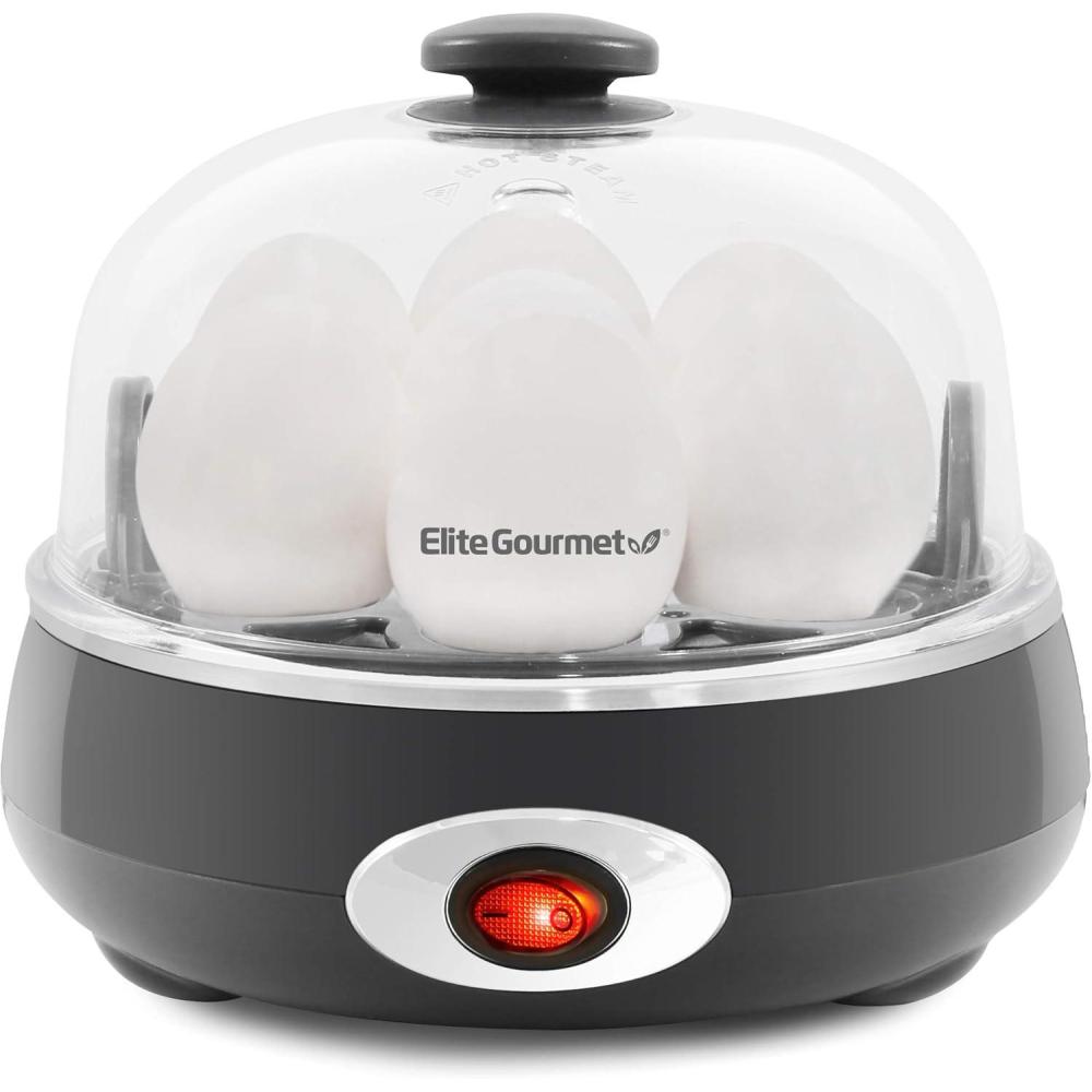 image:imageElite Gourmet EGC007CHC Rapid Egg Cooker 7 EasyToPeel Hard Medium Soft Boiled Eggs Poacher Omelet Maker Auto ShutOff Alarm 16Recipe Booklet Charcoal GreyCharcoal Grey