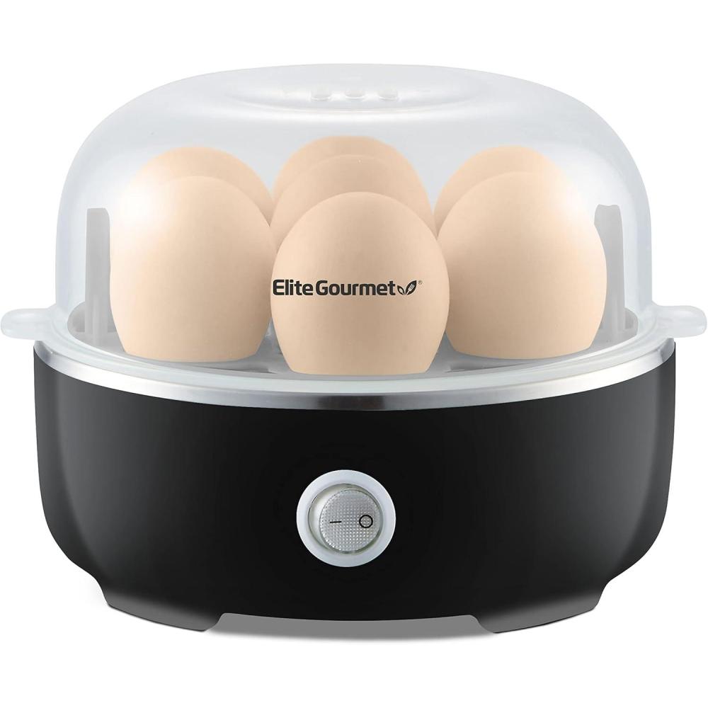 image:imageElite Gourmet EGC115B Easy Egg Cooker Electric 7Egg Capacity Soft Medium HardBoiled Egg Cooker with Auto ShutOff Measuring Cup Included BPA Free Classic BlackClassic Black