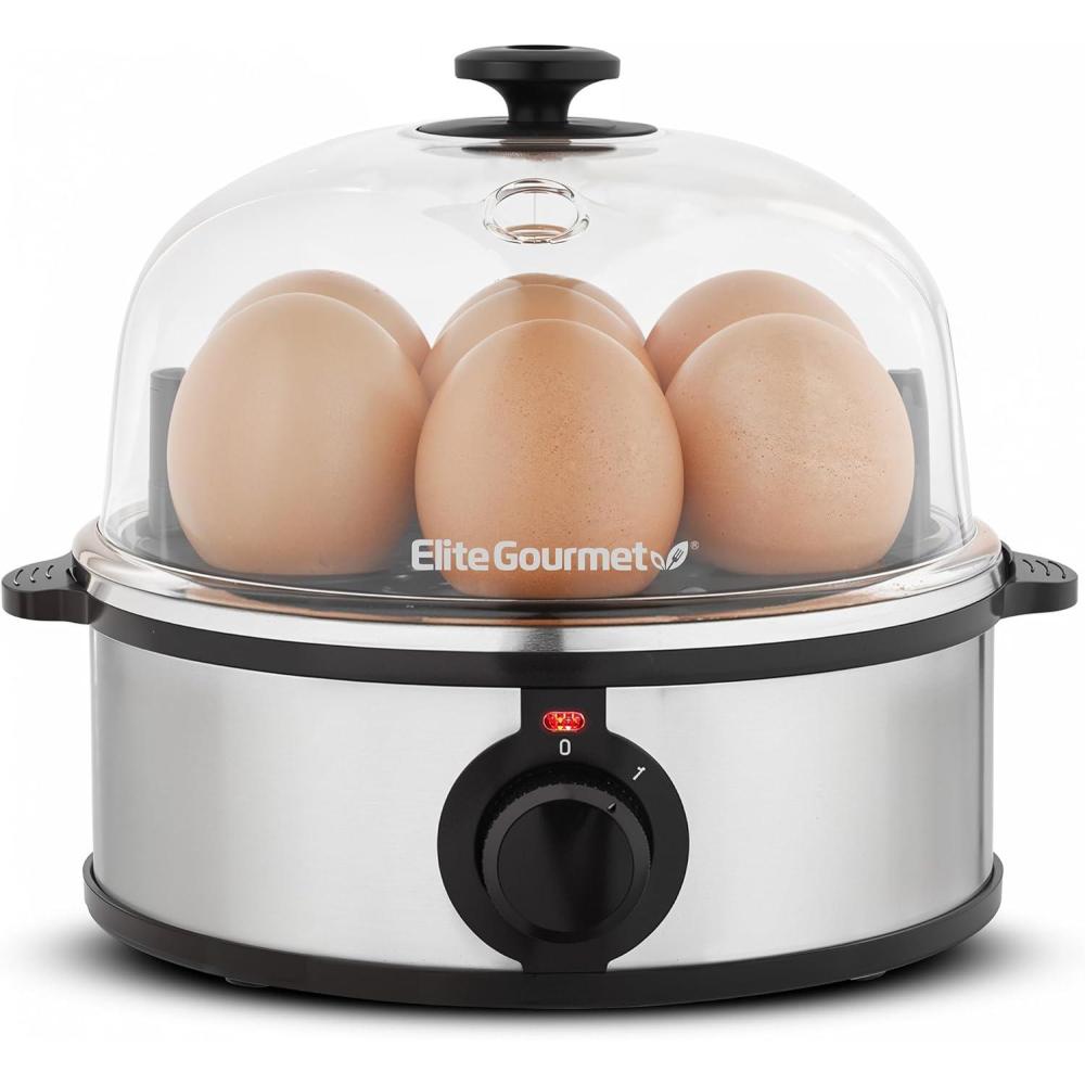 image:imageElite Gourmet EGC115B Easy Egg Cooker Electric 7Egg Capacity Soft Medium HardBoiled Egg Cooker with Auto ShutOff Measuring Cup Included BPA Free Classic BlackStainless Steel