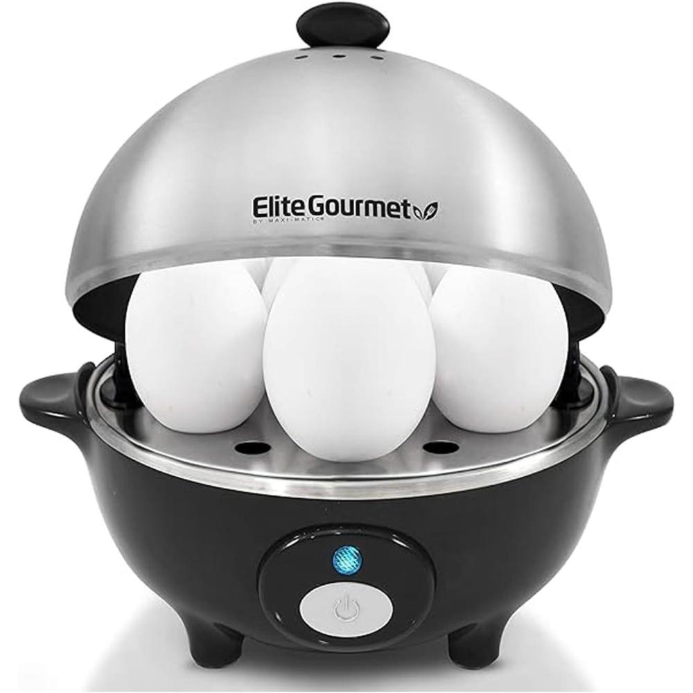 image:imageElite Gourmet EGC508 Rapid Egg Cooker 7 EasyToPeel Hard Medium Soft Boiled Eggs Poacher Omelet Maker Auto ShutOff Alarm 16Recipe Booklet Stainless SteelStainless Steel