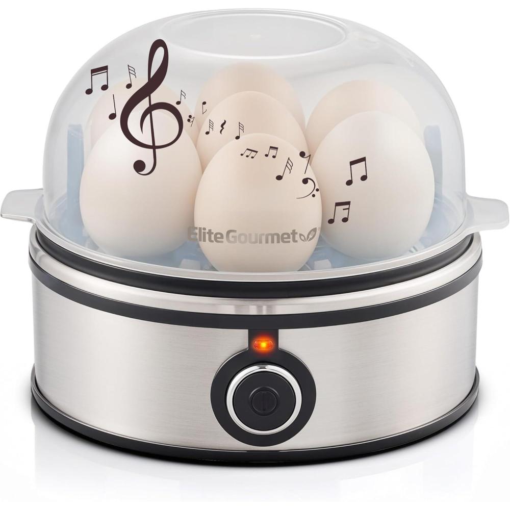 image:imageElite Gourmet EGC855SS Easy Egg Cooker 7Egg Capacity Soft Medium HardBoiled Omelets Poached Eggs Plays Melody when Done Auto ShutOff Measuring Cup Stainless SteelStainless Steel