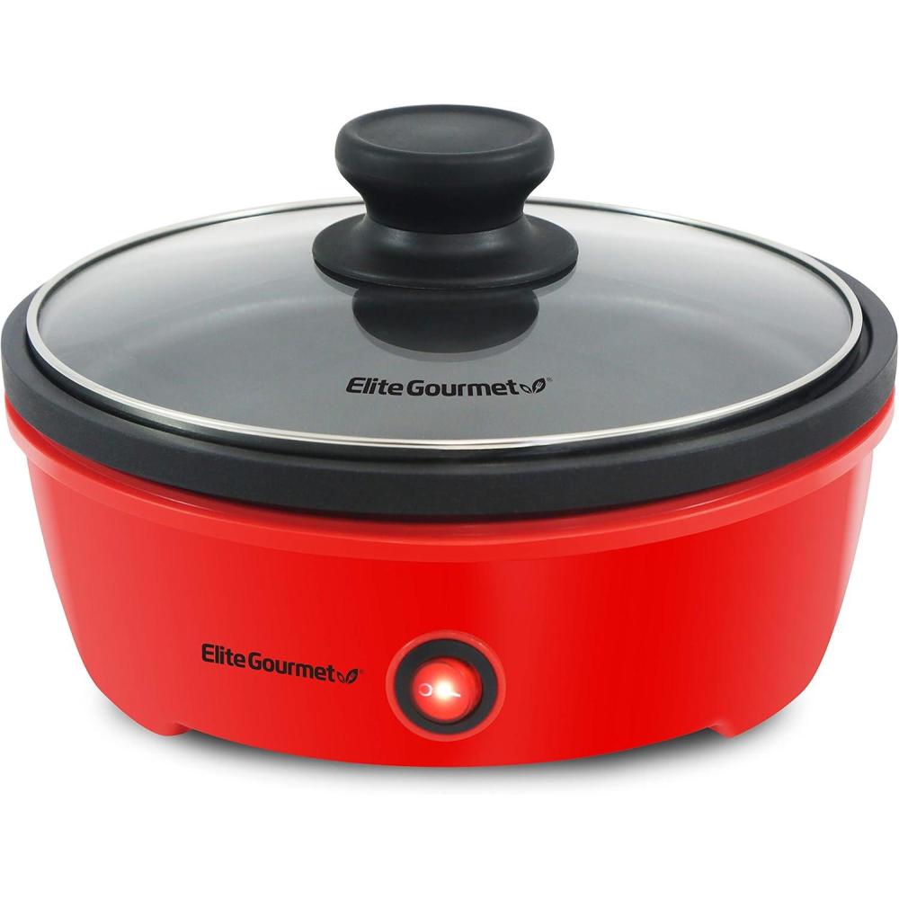 image:imageElite Gourmet EGL6101 Personal Stir Fry Griddle Pan Rapid Heat Up 650 Watts Nonstick Electric Skillet with Tempered Glass Lid Red85
