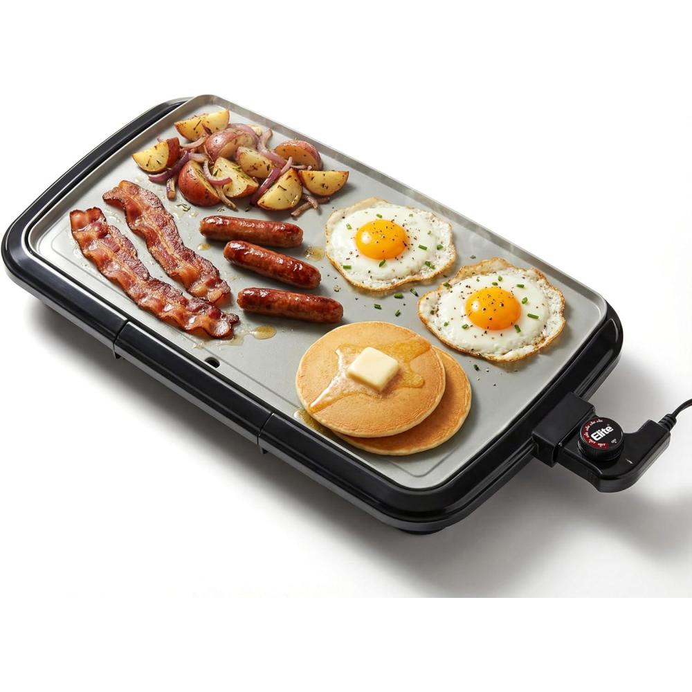 image:imageElite Gourmet EGR2722B Electric 105 x 85 Griddle Cooltouch Handles NonStick Surface RemovableAdjustable Thermostat Skid FreeRubber Feet Black10 x 20