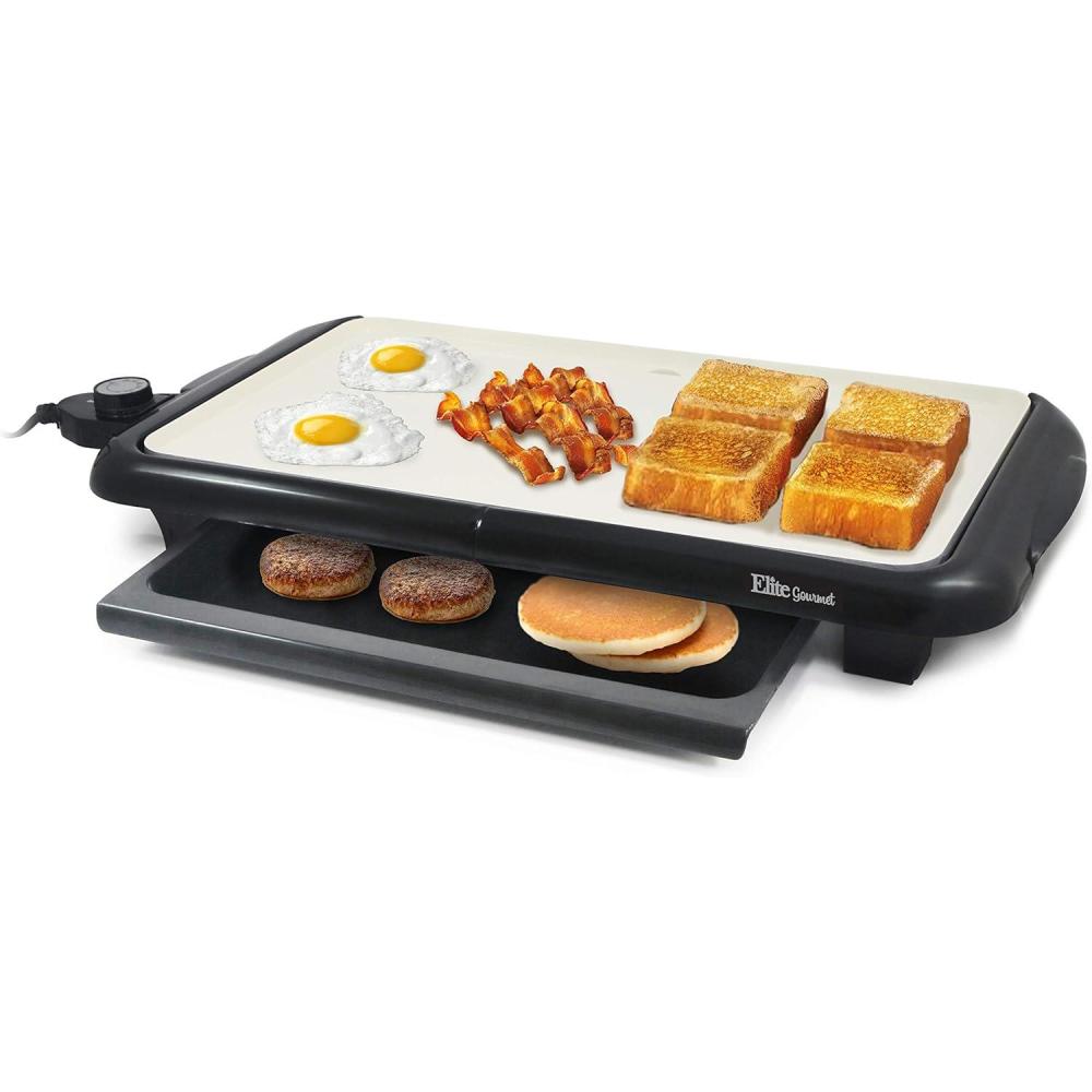 image:imageElite Gourmet EGR2722B Electric 105 x 85 Griddle Cooltouch Handles NonStick Surface RemovableAdjustable Thermostat Skid FreeRubber Feet Black18 x 105