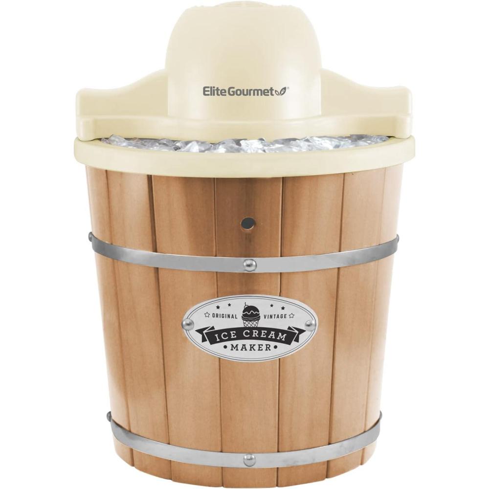 image:imageElite Gourmet EIM916 Old Fashioned 6 Quart Vintage Wood Bucket Electric Ice Cream Maker Machine Appalachian Bonus Classic DieCast Hand Crank for Churning Uses Ice and Rock SaltCream