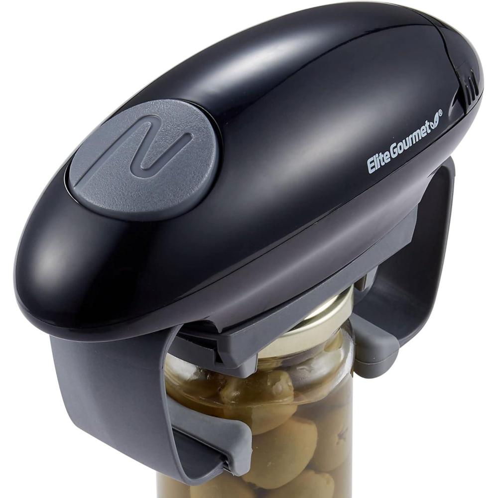 image:imageElite Gourmet EJO800 High Power Torque Automatic Battery Operated Electric Jar Opener OneTouch Electric Operation Easily Remove MostSize Lids with AutoSize Guides BlackGrayBlackGray