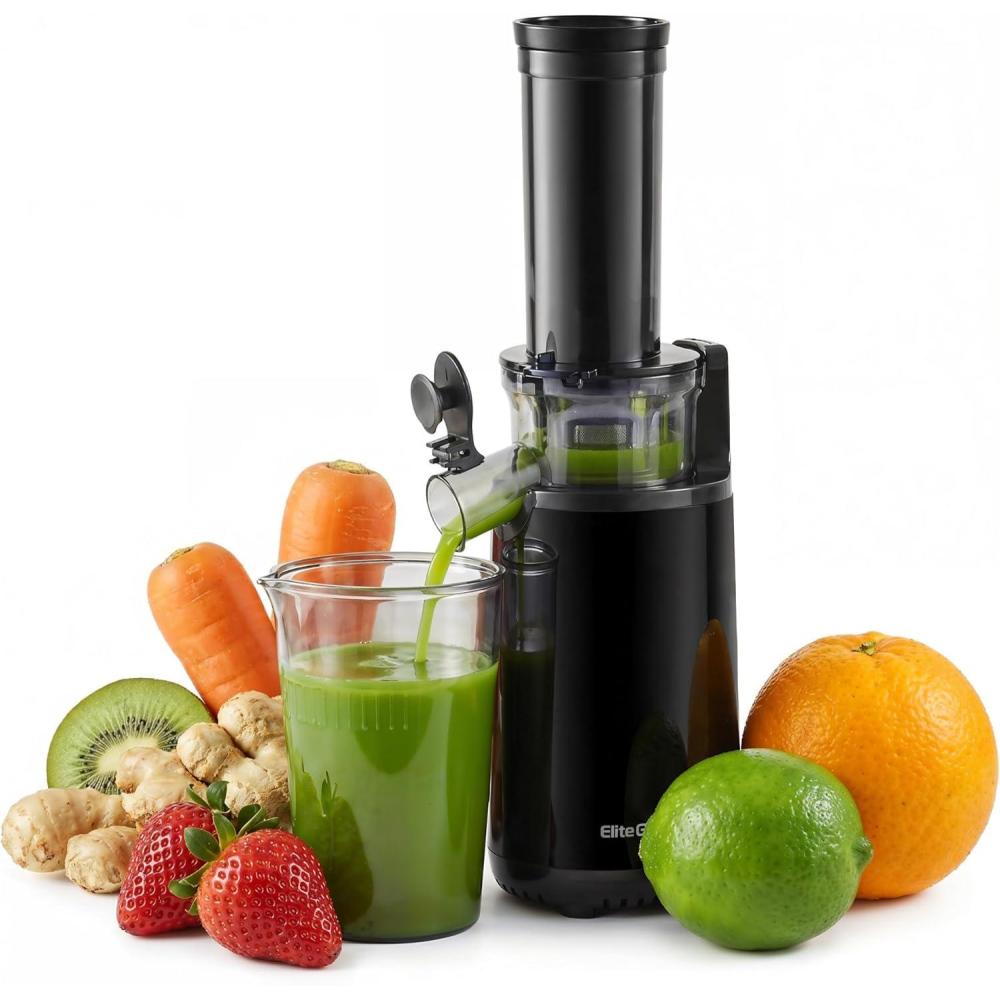 image:imageElite Gourmet EJX600 Mini Compact Small SpaceSaving Masticating Slow Juicer Cold Press Juice Extractor Nutrient and Vitamin Dense BPAFree Tritan Easy to Clean 16 oz Juice Cup Charcoal Grey