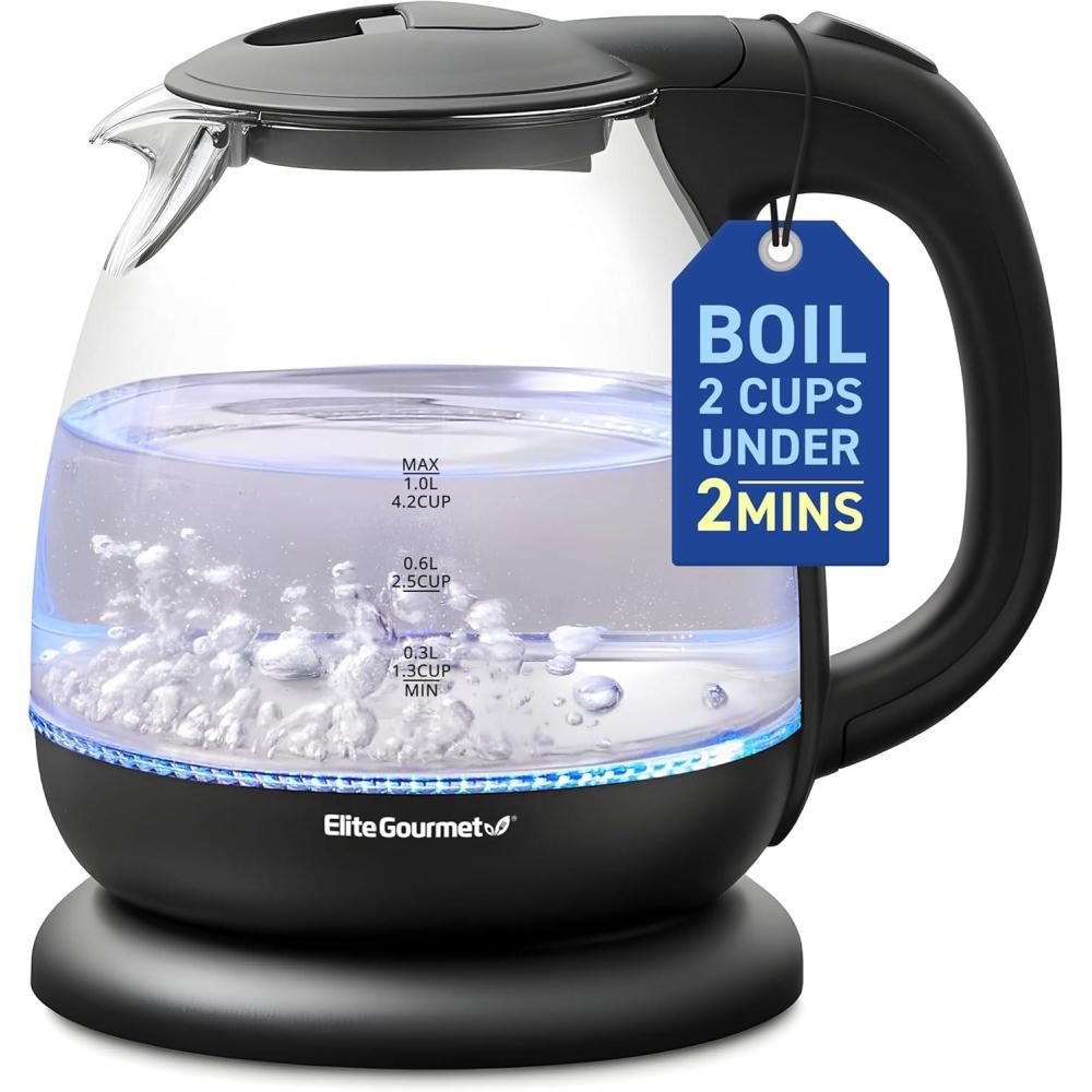image:imageElite Gourmet EKT3001 1L Digital Water Kettle 304 Stainless Steel Interior Programmed Temperatures Keep Warm Function Cordless 360 Base Auto Off amp Audible Indicator Matte BlackGlass