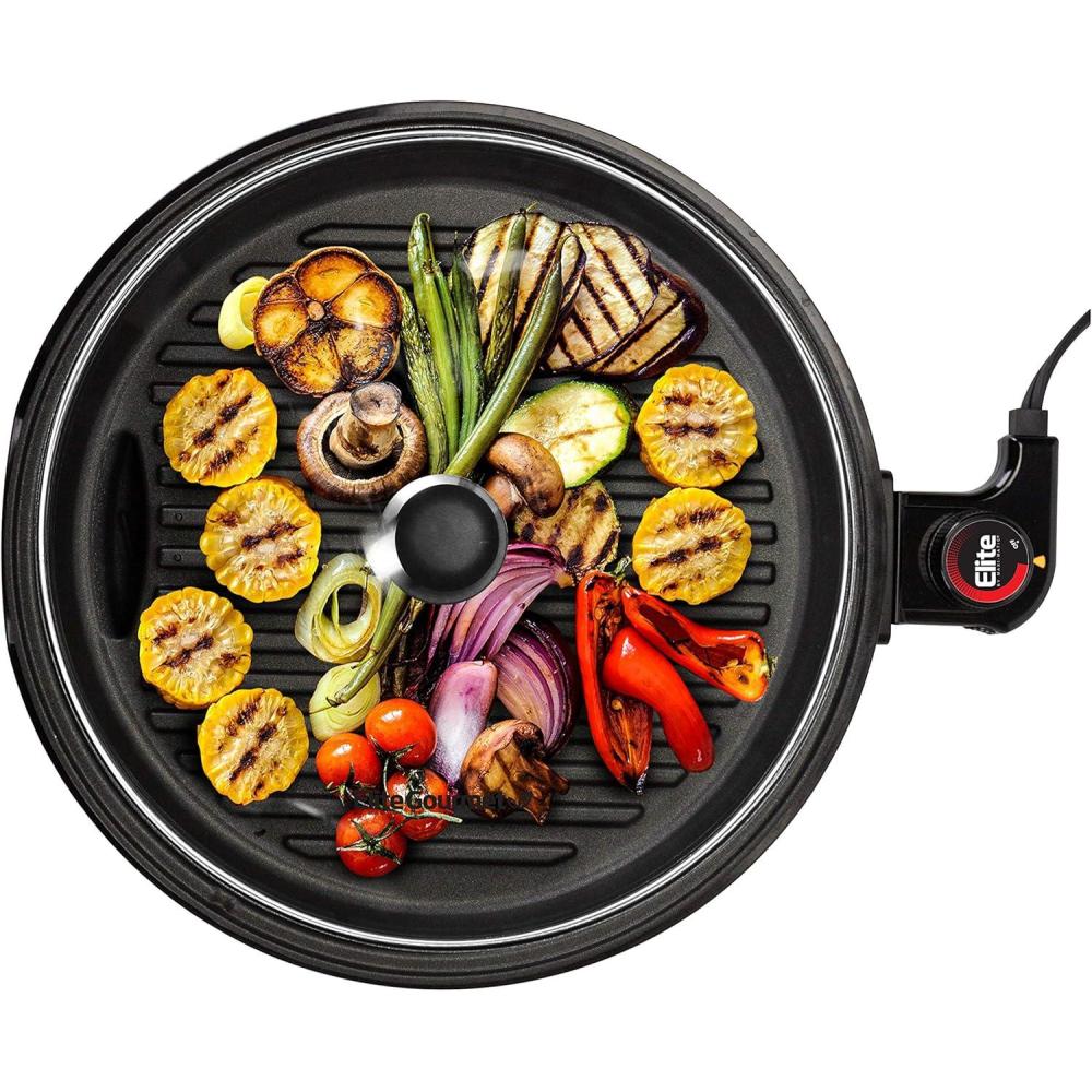 image:imageElite Gourmet EMG980B Smokeless Electric Tabletop Grill Nonstick 6Serving Dishwasher Safe Removable Grilling Plate Grill Indoor Tempered Glass Lid Adjustable Temperature 14 Black12