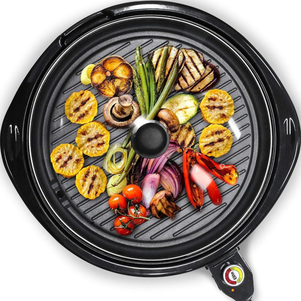 image:imageElite Gourmet EMG980B Smokeless Electric Tabletop Grill Nonstick 6Serving Dishwasher Safe Removable Grilling Plate Grill Indoor Tempered Glass Lid Adjustable Temperature 14 Black14