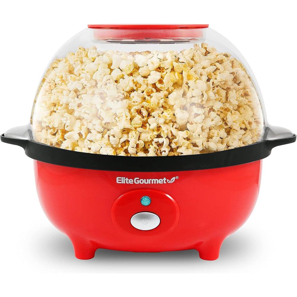 image:imageElite Gourmet EPM330R Automatic Stirring 12cup Popcorn Maker Popper Hot Oil Popcorn Machine wMeasuring Cap amp Builtin Reversible Serving Bowl Great for Home Party Kids Safety ETL Approved RedRed