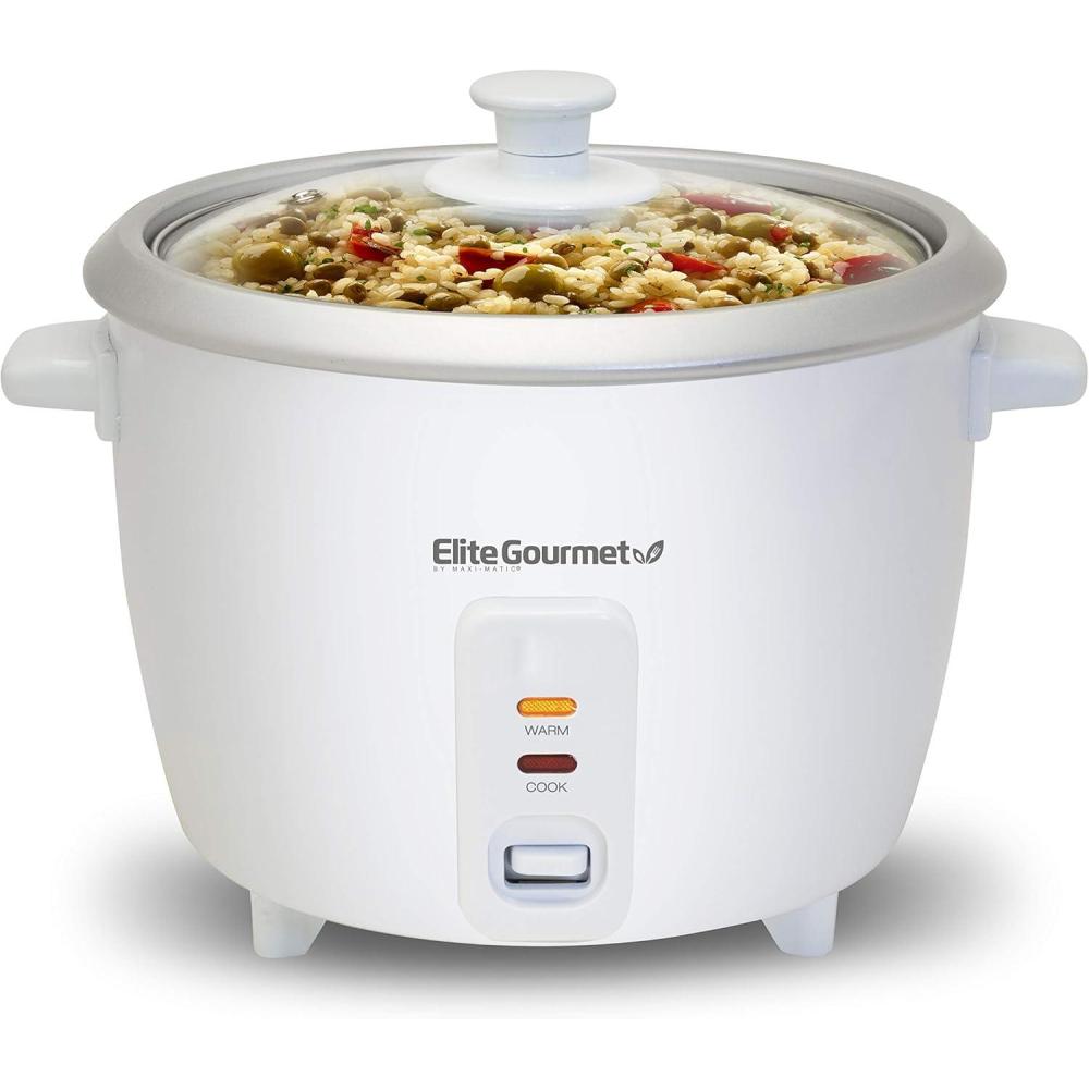 image:imageElite Gourmet ERC003BX Electric Rice Cooker with Automatic Keep Warm Makes Soups Stews Grains Hot Cereals 6 Cups Cooked 3 Cups Uncooked BlackWhite