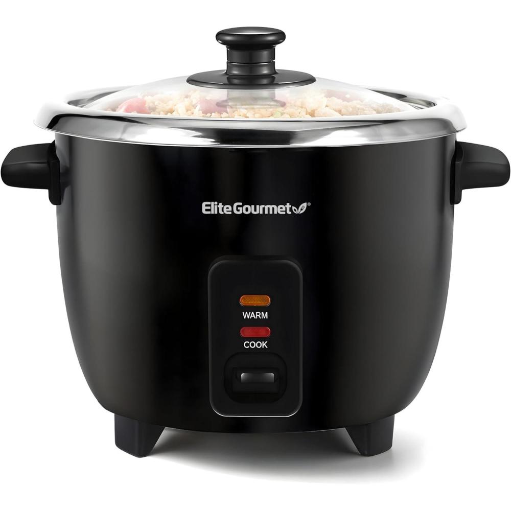 image:imageElite Gourmet ERC006SS 6Cup Electric Rice Cooker with Stainless Steel Inner Pot Makes Soups Stews Porridges Grains and Cereals 6 cup 3 cups uncooked BlackBlack