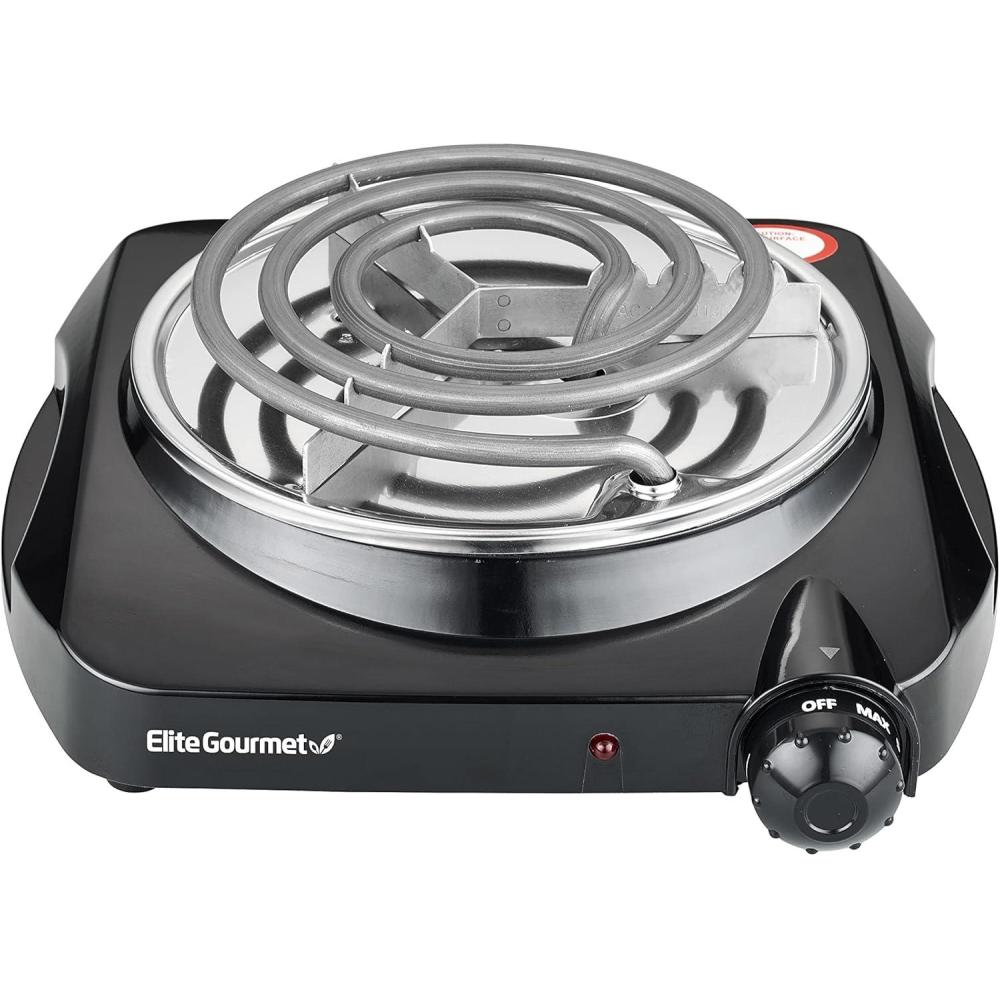 image:imageElite Gourmet ESB301C Countertop Single Coiled Burner 1100 Watts Electric Hot Plate Temperature Controls Power Indicator Lights Easy to Clean BlackCoiled Single