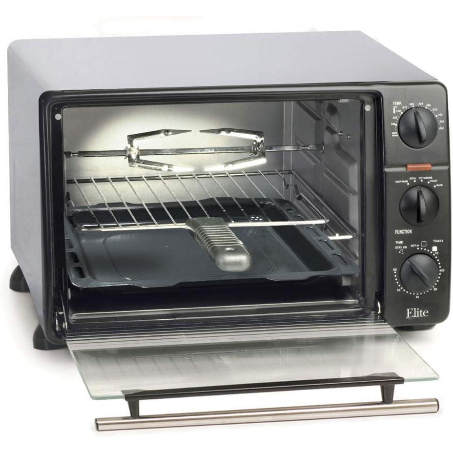image:imageElite Gourmet ETO4510B French Door 475Qt 18Slice Convection Oven 4Control Knobs Bake Broil Toast Rotisserie Keep Warm Includes 2 x 12 Pizza Racks Stainless SteelStainless Steel